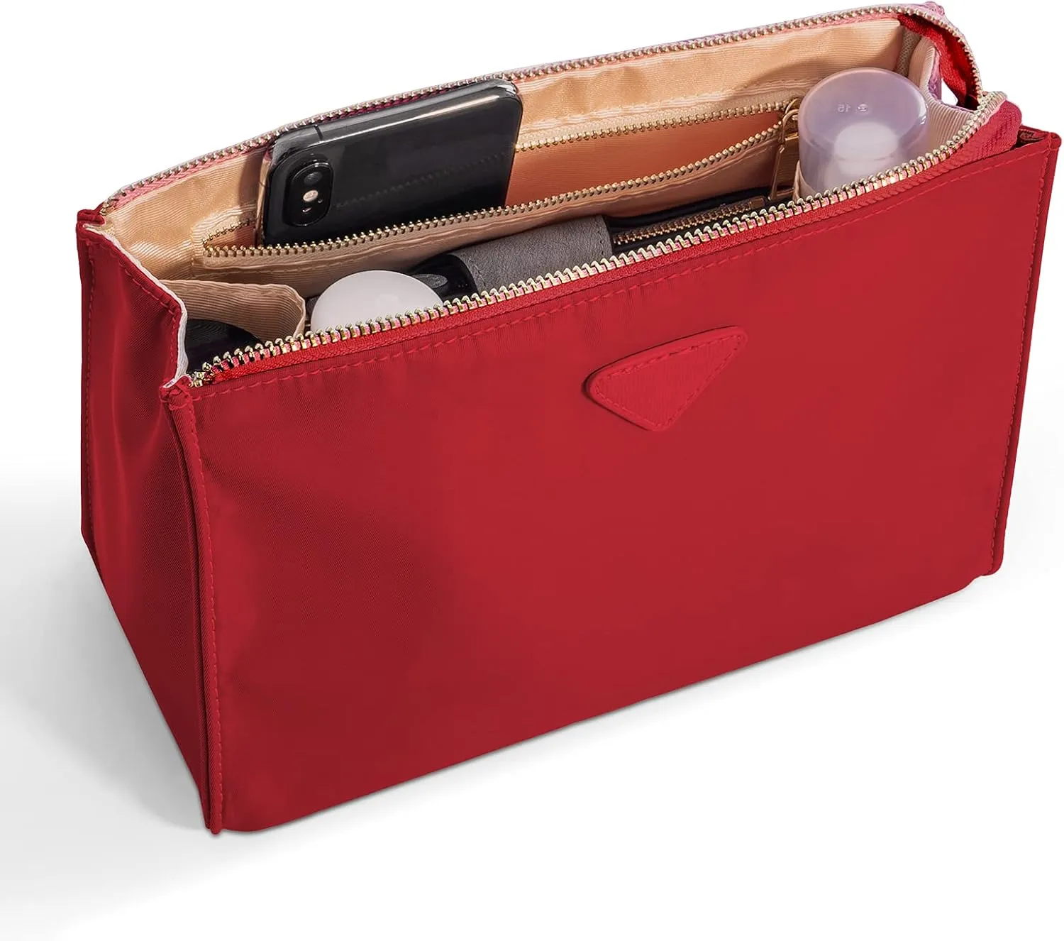 Vercord Nylon Purse Organizer Insert for Hangbags Comestic Storage Toiletry Kit Bag in Bag with Zipper Pocket Red S