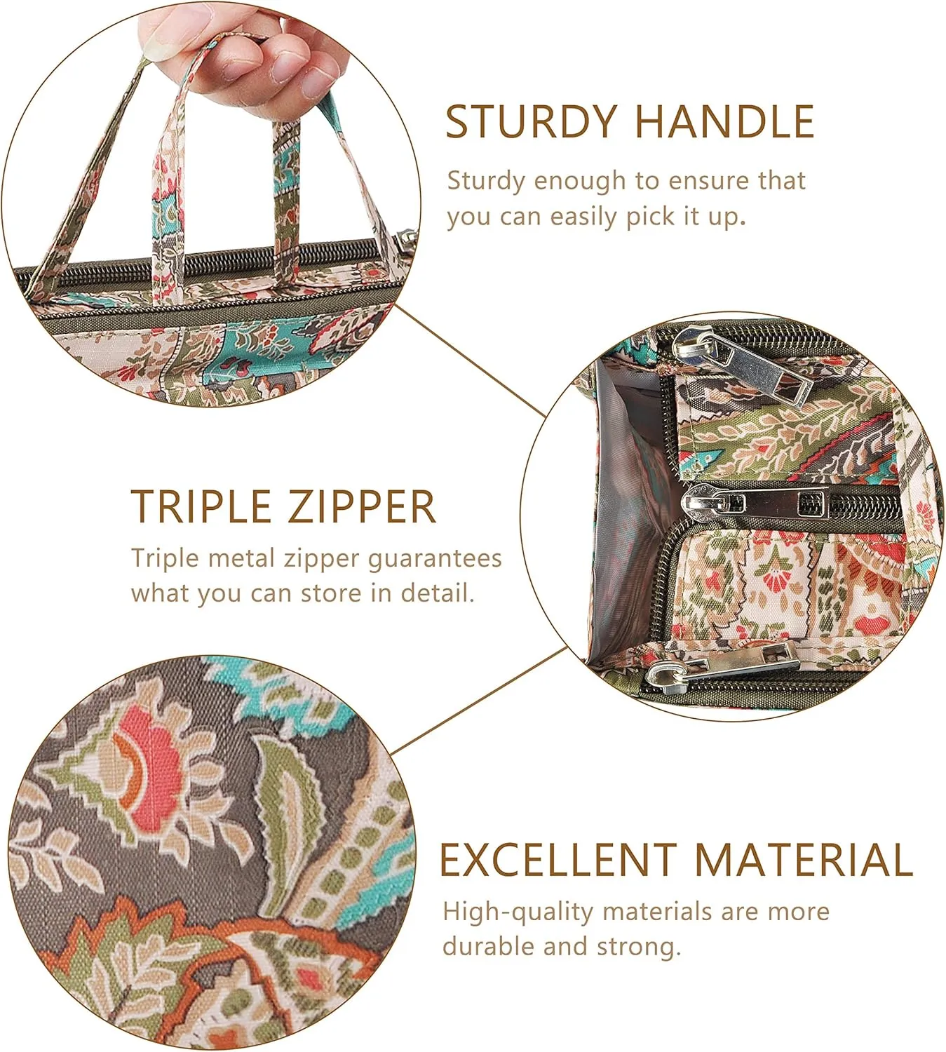 Vercord Patterned Purse Handbag Tote Pocketbook Bag Organizer Insert with Zipper Handle for Women Large Peacock Flower