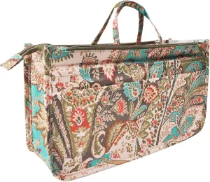 Vercord Patterned Purse Handbag Tote Pocketbook Bag Organizer Insert with Zipper Handle for Women Large Peacock Flower