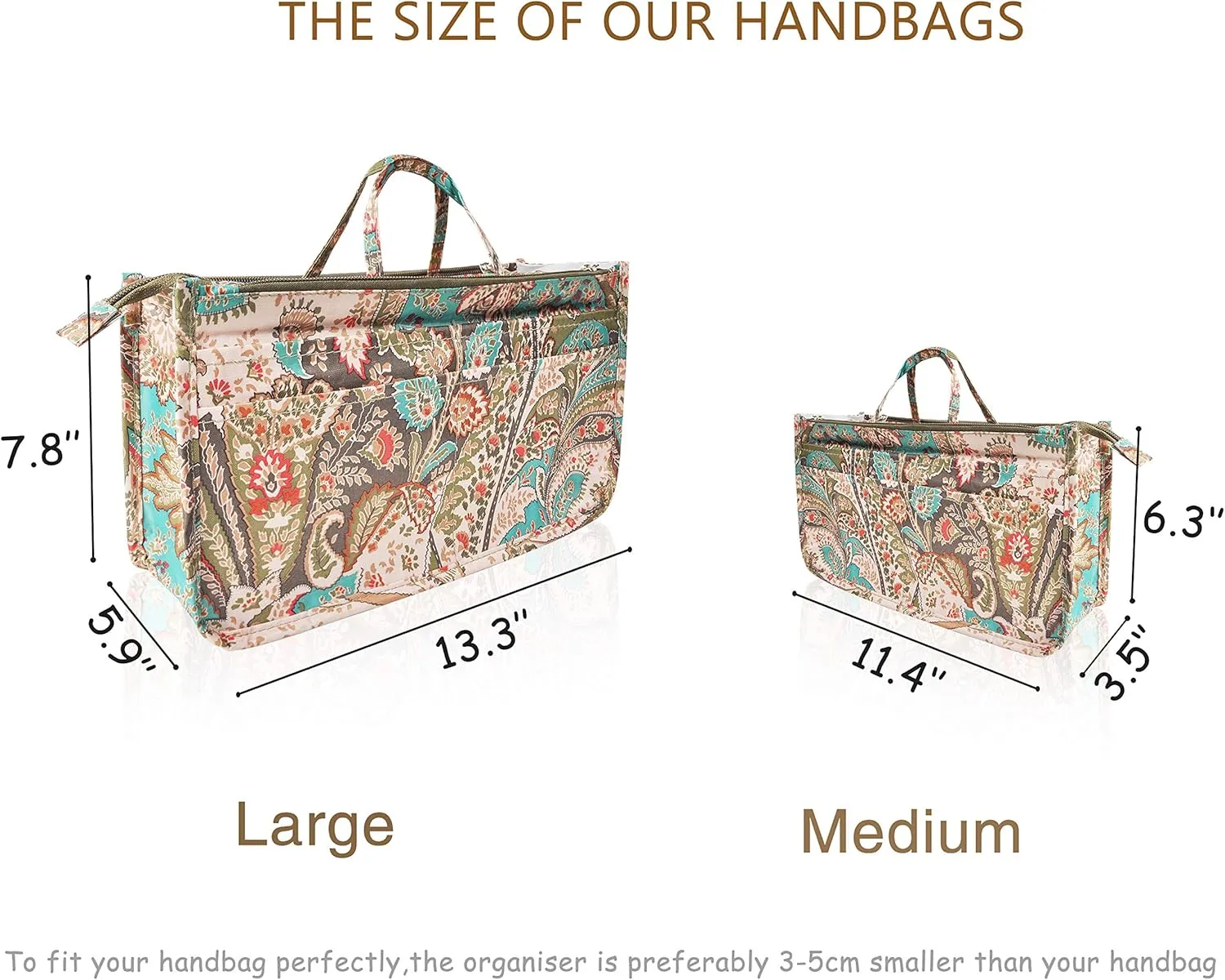 Vercord Patterned Purse Handbag Tote Pocketbook Bag Organizer Insert with Zipper Handle for Women Large Peacock Flower