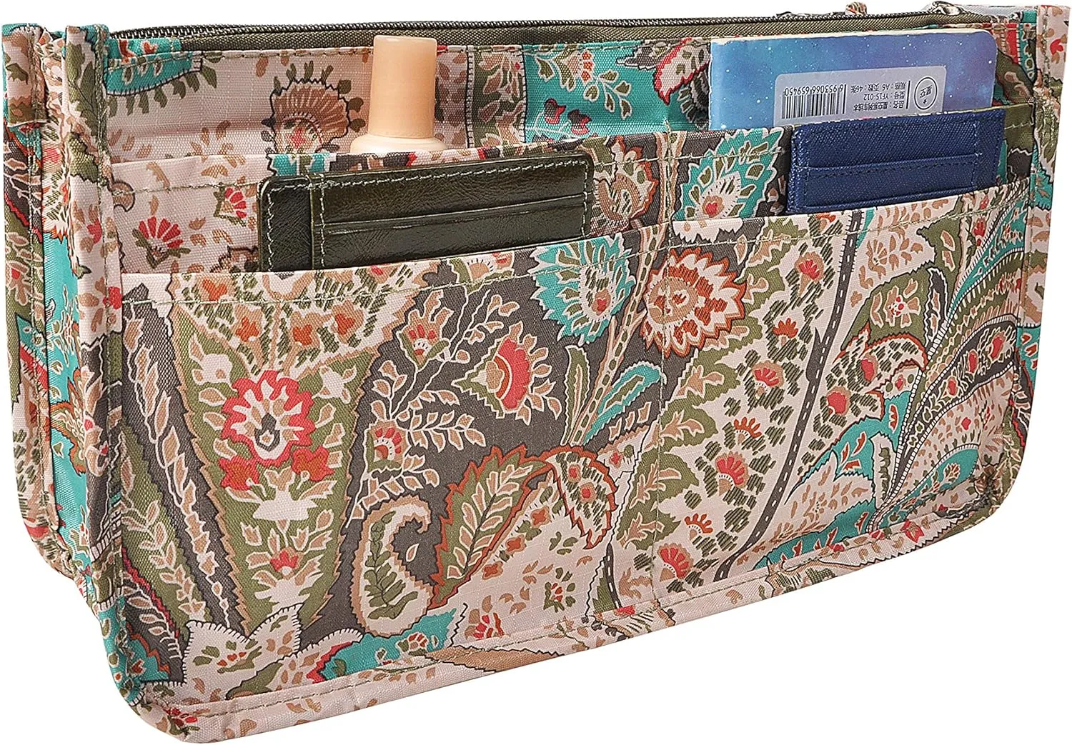 Vercord Patterned Purse Handbag Tote Pocketbook Bag Organizer Insert with Zipper Handle for Women Large Peacock Flower