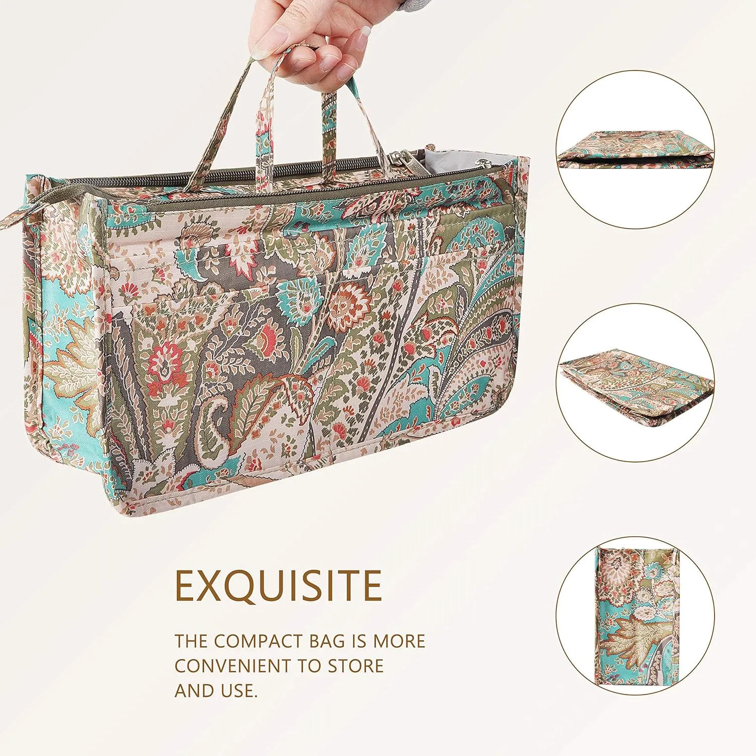 Vercord Patterned Purse Handbag Tote Pocketbook Bag Organizer Insert with Zipper Handle for Women Large Peacock Flower