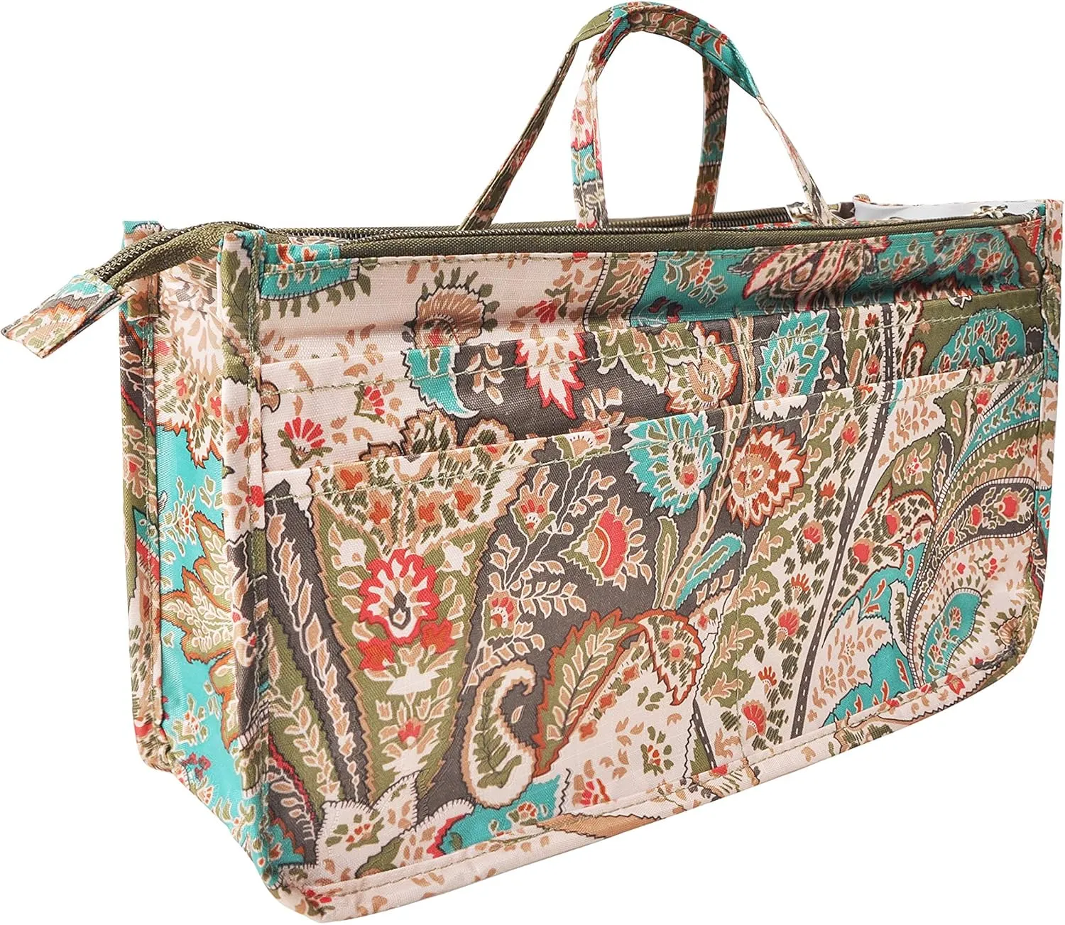 Vercord Patterned Purse Handbag Tote Pocketbook Bag Organizer Insert with Zipper Handle for Women Large Peacock Flower
