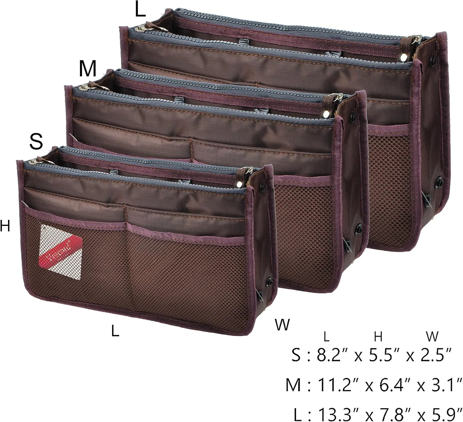Vercord Updated Purse Handbag Organizer Insert Liner Bag in Bag 13 Pockets Coffee Small