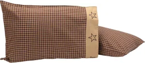 VHC Brands Patriotic Patch Star Cotton Primitive Bedding Embroidered Standard Pillow Case Set of 2, Deep Red