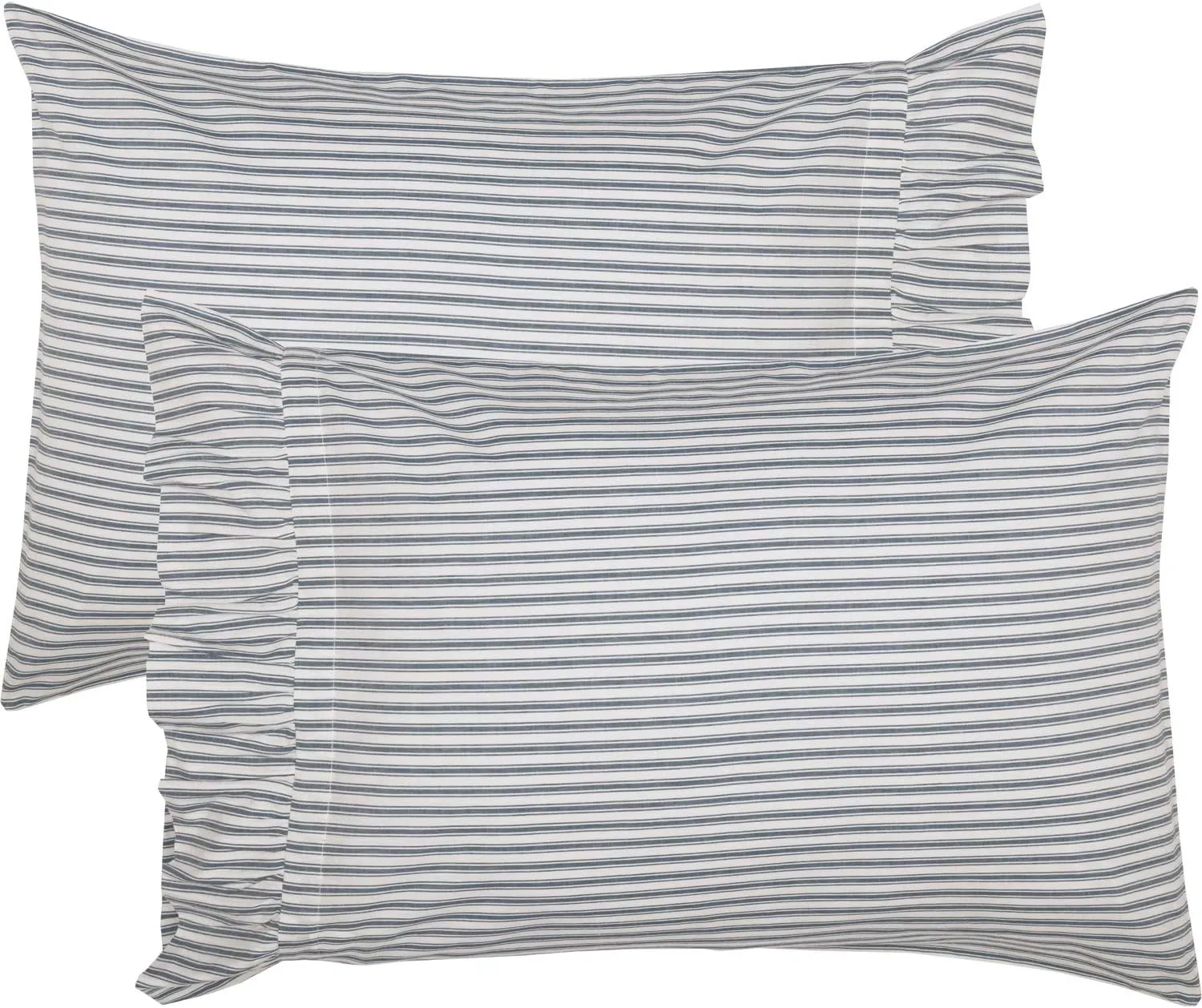 VHC Brands Sawyer Mill Ticking Striped Cotton Farmhouse Standard Bedding Accessory, Pillowcase Set 21x30, Blue Denim