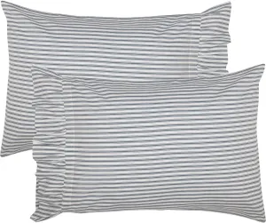 VHC Brands Sawyer Mill Ticking Striped Cotton Farmhouse Standard Bedding Accessory, Pillowcase Set 21x30, Blue Denim