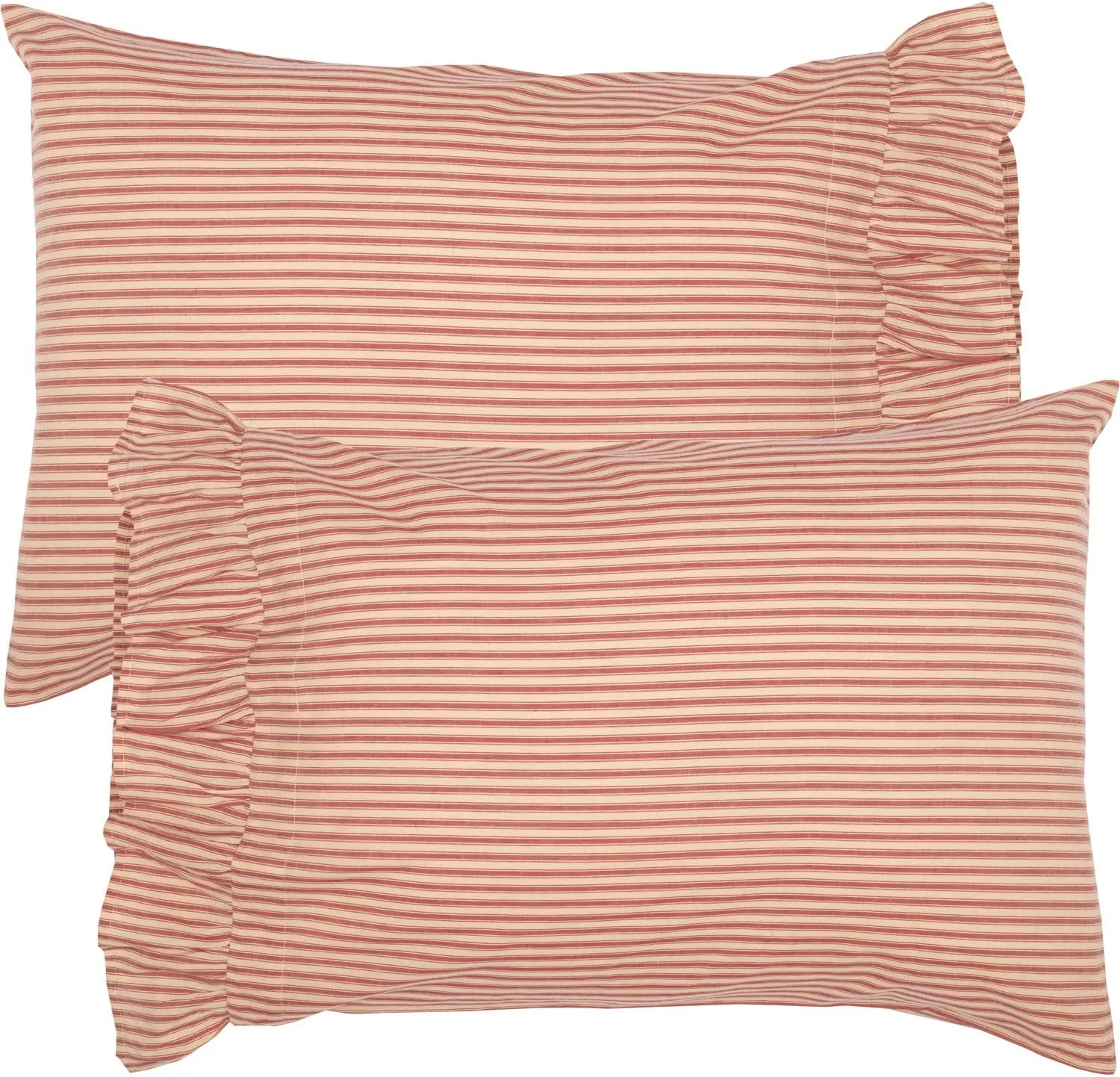 VHC Brands Sawyer Mill Ticking Striped Cotton Farmhouse Standard Bedding Accessory, Pillowcase Set 21x30, Red Country