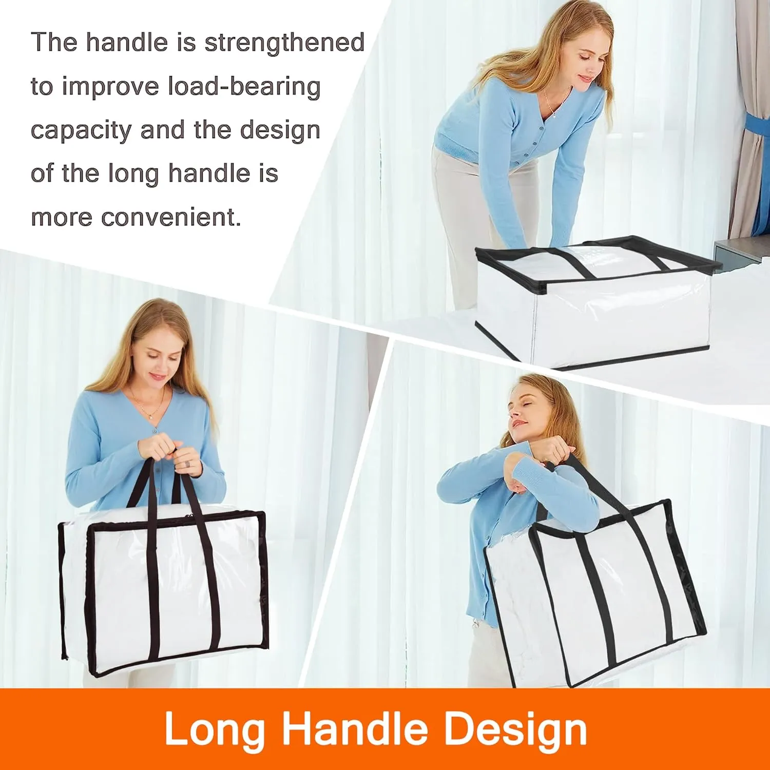 Vieshful 3 Pack Clear Comforter Storage Bag, Clothes Storage Bag with Zipper Closet Organizer, Plastic Storage Containers Moving bags for Comforter, Blanket, Bedding, Duvet, Toys40L 60L 90L