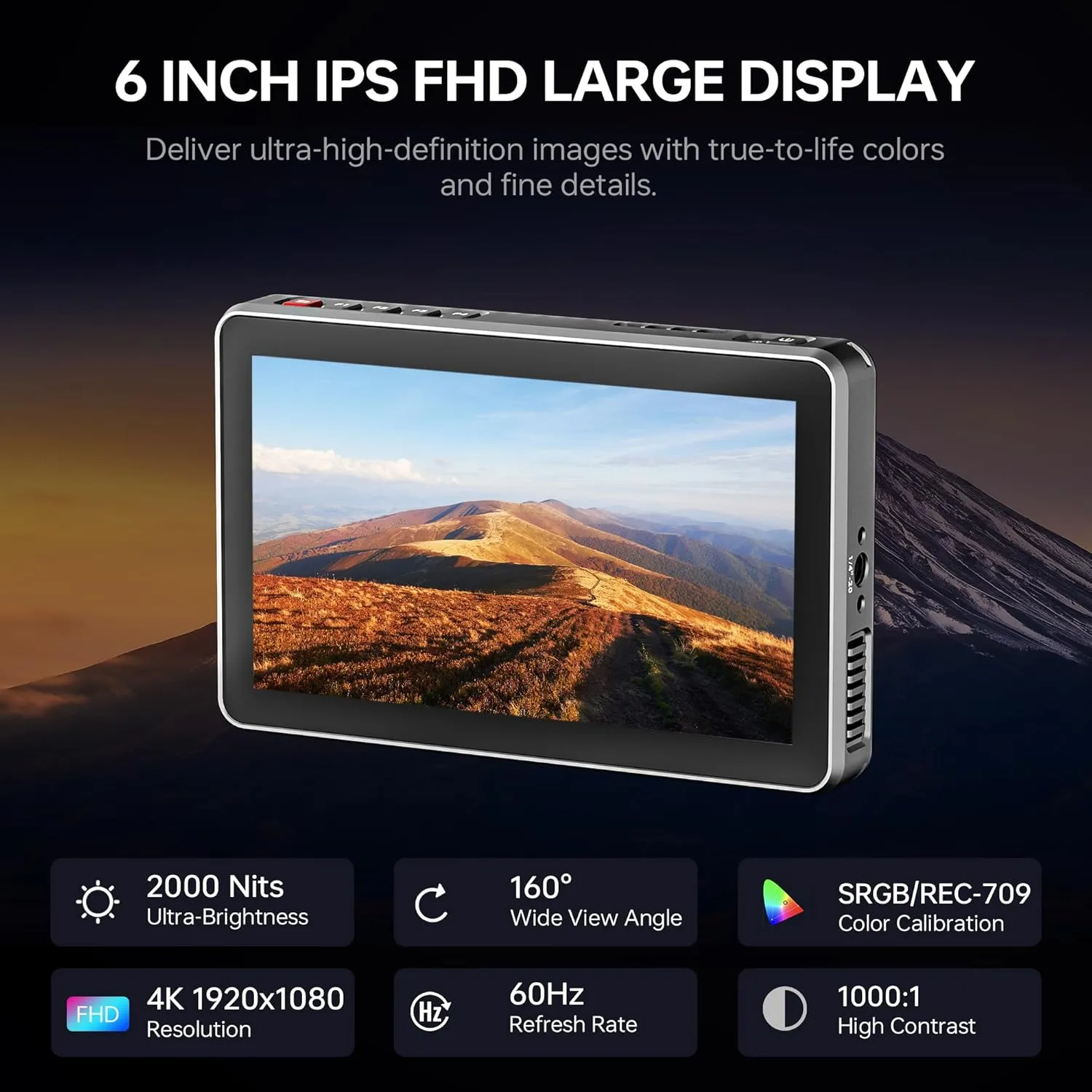 VILTROX DC-X2 Camera Field Monitor 2000 Nits High Brightness Touchscreen 6 Inch DSLR Monitor with 1920x1080 IPS 4K HDMI Loop in/Out 3D LUTs Waveform Video Peaking Focus Assist Battery&Sunshade Hood