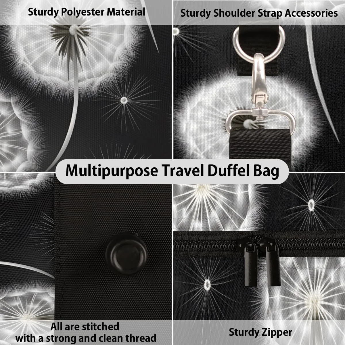 Vintage Dandelion Travel Duffle Bag for Women Men Gym Duffel Foldable Bag Waterproof Weekender Rustic Farm Plant Duffle Tote
