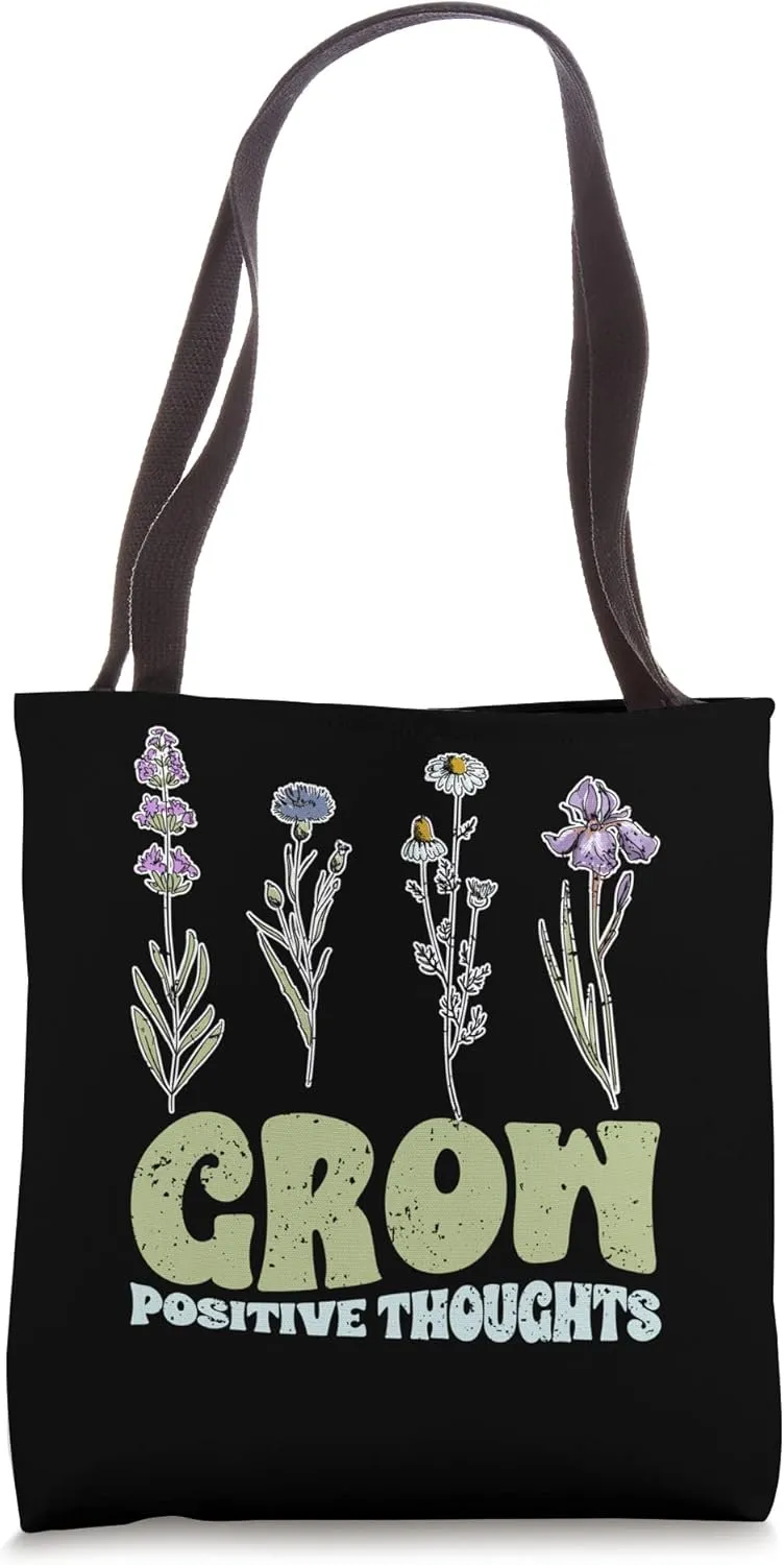 Vintage Grow Positive Thoughts Plant Lover Environmentalist Tote Bag