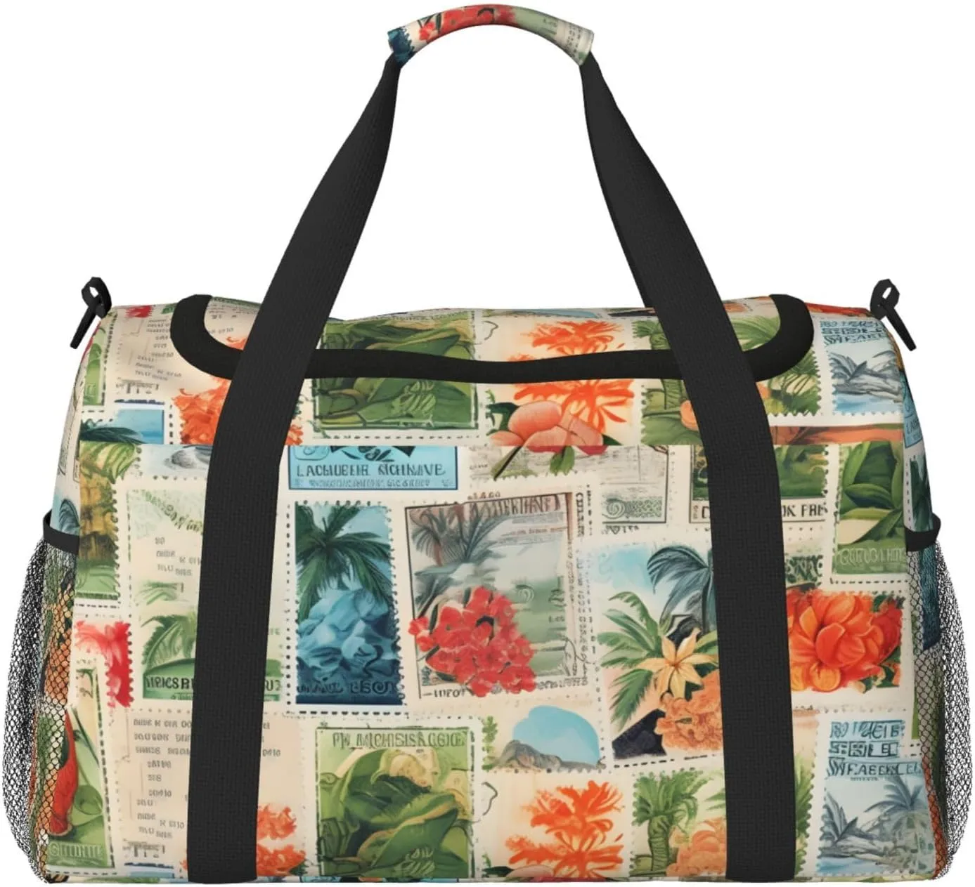 Vintage Stamps Plant Duffle Bag Foldable Travel Tote Bag Carry On Large Weekender Overnight Bags Waterproof Gym Bag For Women Men