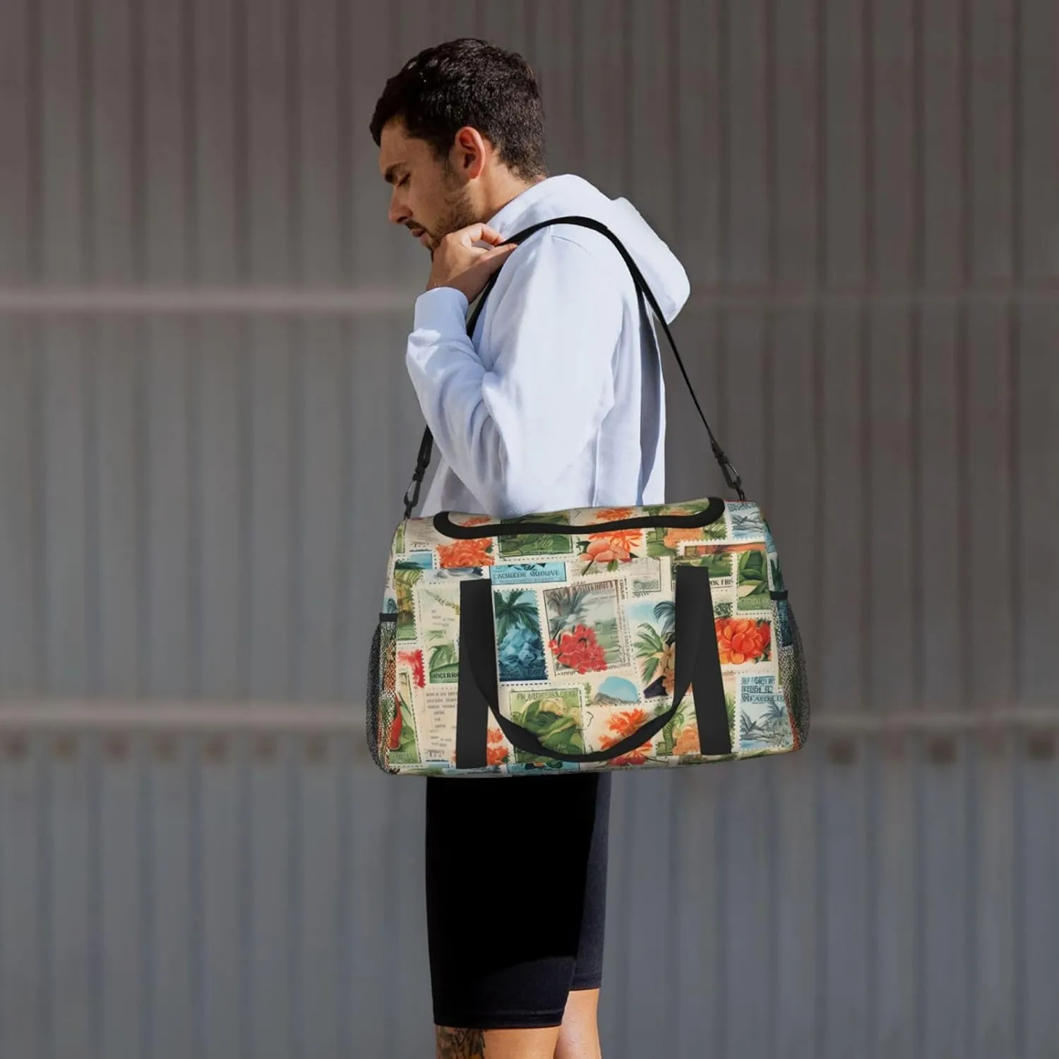 Vintage Stamps Plant Duffle Bag Foldable Travel Tote Bag Carry On Large Weekender Overnight Bags Waterproof Gym Bag For Women Men