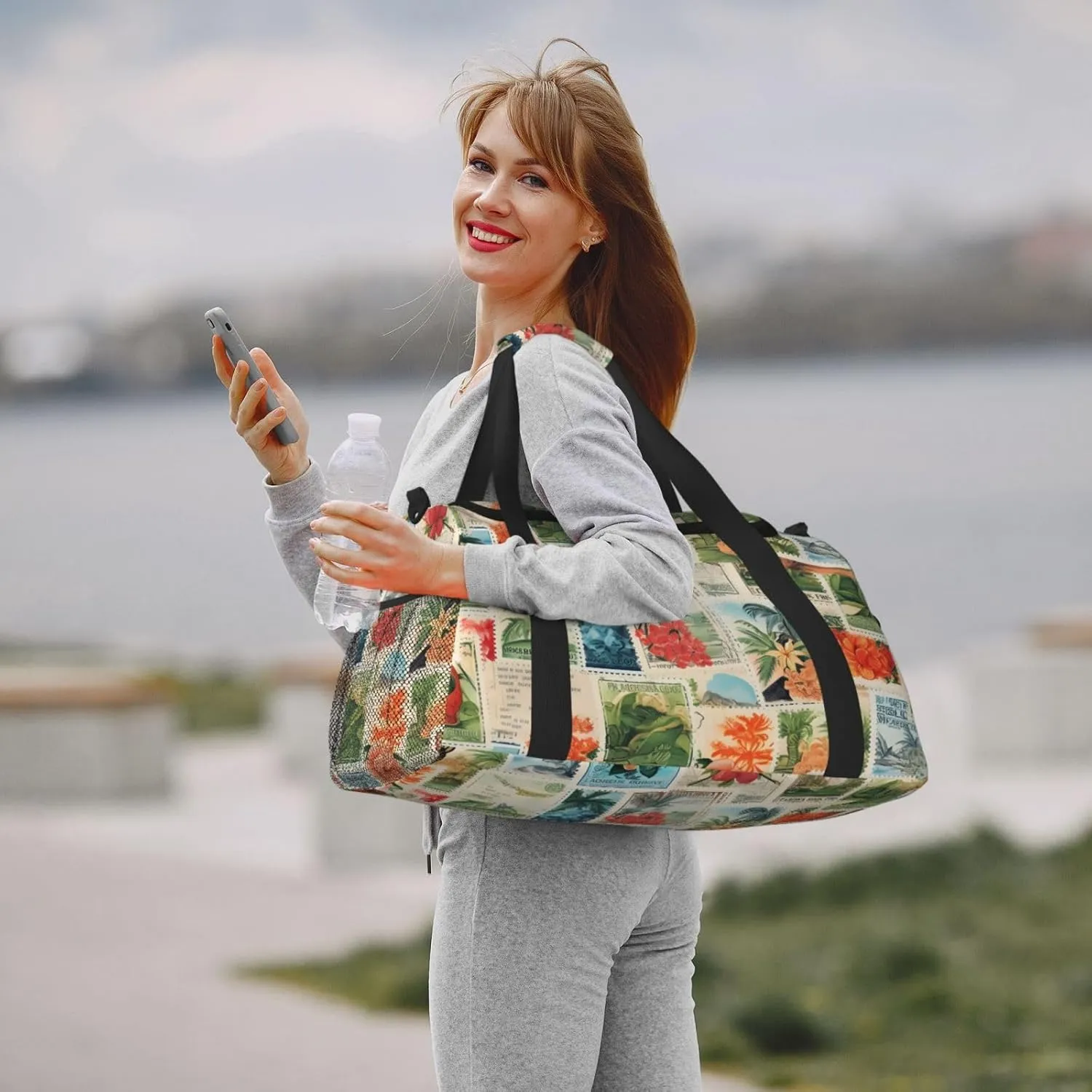 Vintage Stamps Plant Duffle Bag Foldable Travel Tote Bag Carry On Large Weekender Overnight Bags Waterproof Gym Bag For Women Men