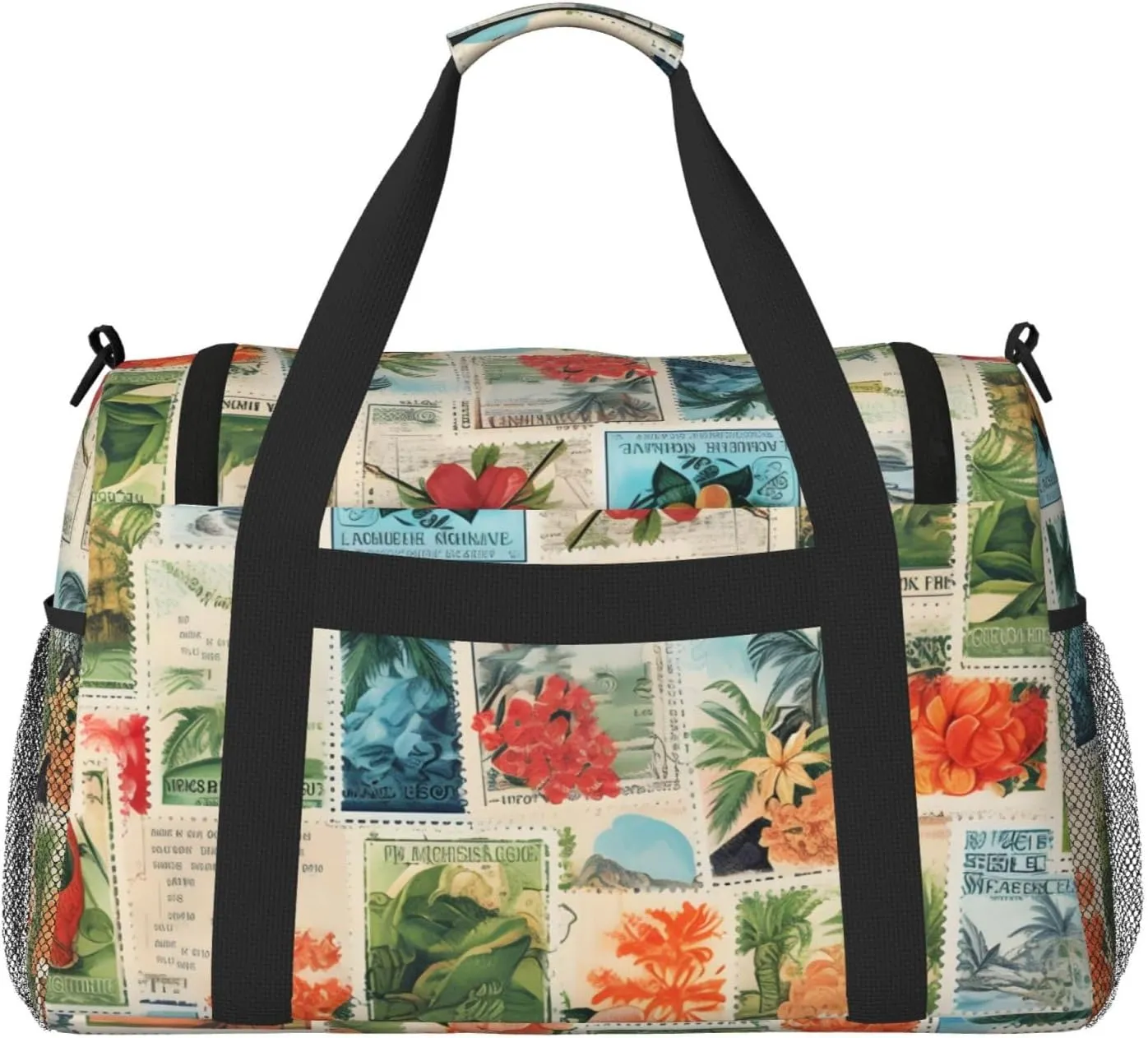 Vintage Stamps Plant Duffle Bag Foldable Travel Tote Bag Carry On Large Weekender Overnight Bags Waterproof Gym Bag For Women Men