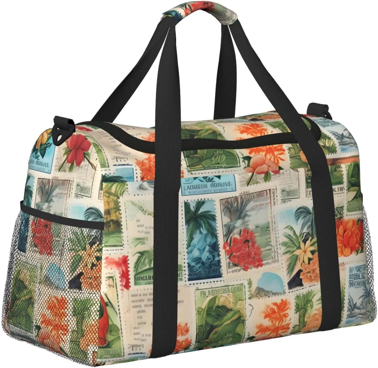 Vintage Stamps Plant Duffle Bag Foldable Travel Tote Bag Carry On Large Weekender Overnight Bags Waterproof Gym Bag For Women Men