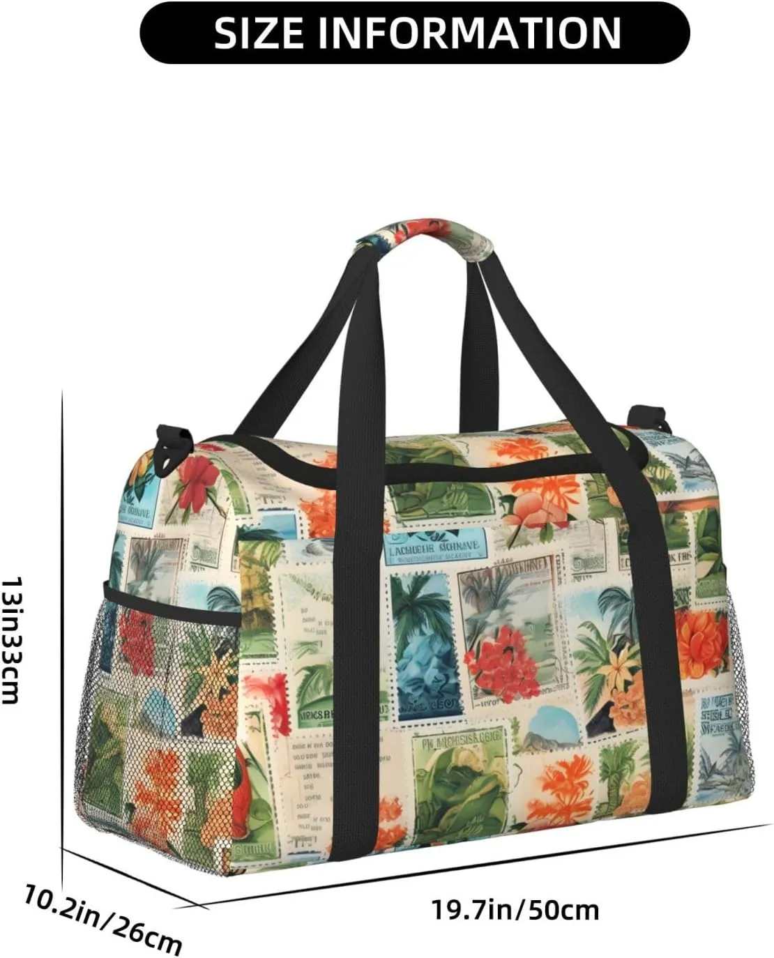 Vintage Stamps Plant Duffle Bag Foldable Travel Tote Bag Carry On Large Weekender Overnight Bags Waterproof Gym Bag For Women Men