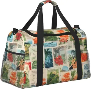 Vintage Stamps Plant Duffle Bag Foldable Travel Tote Bag Carry On Large Weekender Overnight Bags Waterproof Gym Bag For Women Men
