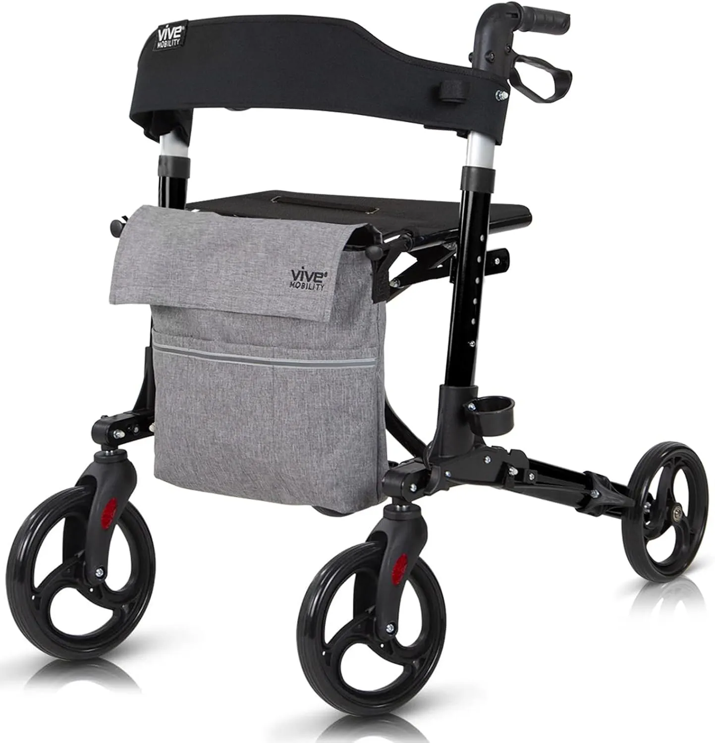 Vive Mobility Rollator Walker with Seat (Euro Style) - Heavy Duty, Medical, Large Wheels, Brakes - for Seniors, Adults - 4 Wheeled Rolling Lightweight Premium Folding Scooter Aid for Women (Black)
