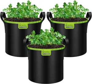 VIVOSUN 3-Pack 3-Gallon AeroBase Grow Bag, Durable Mesh Fabric Plant Container with Breathable Base and Sturdy Handles, Black