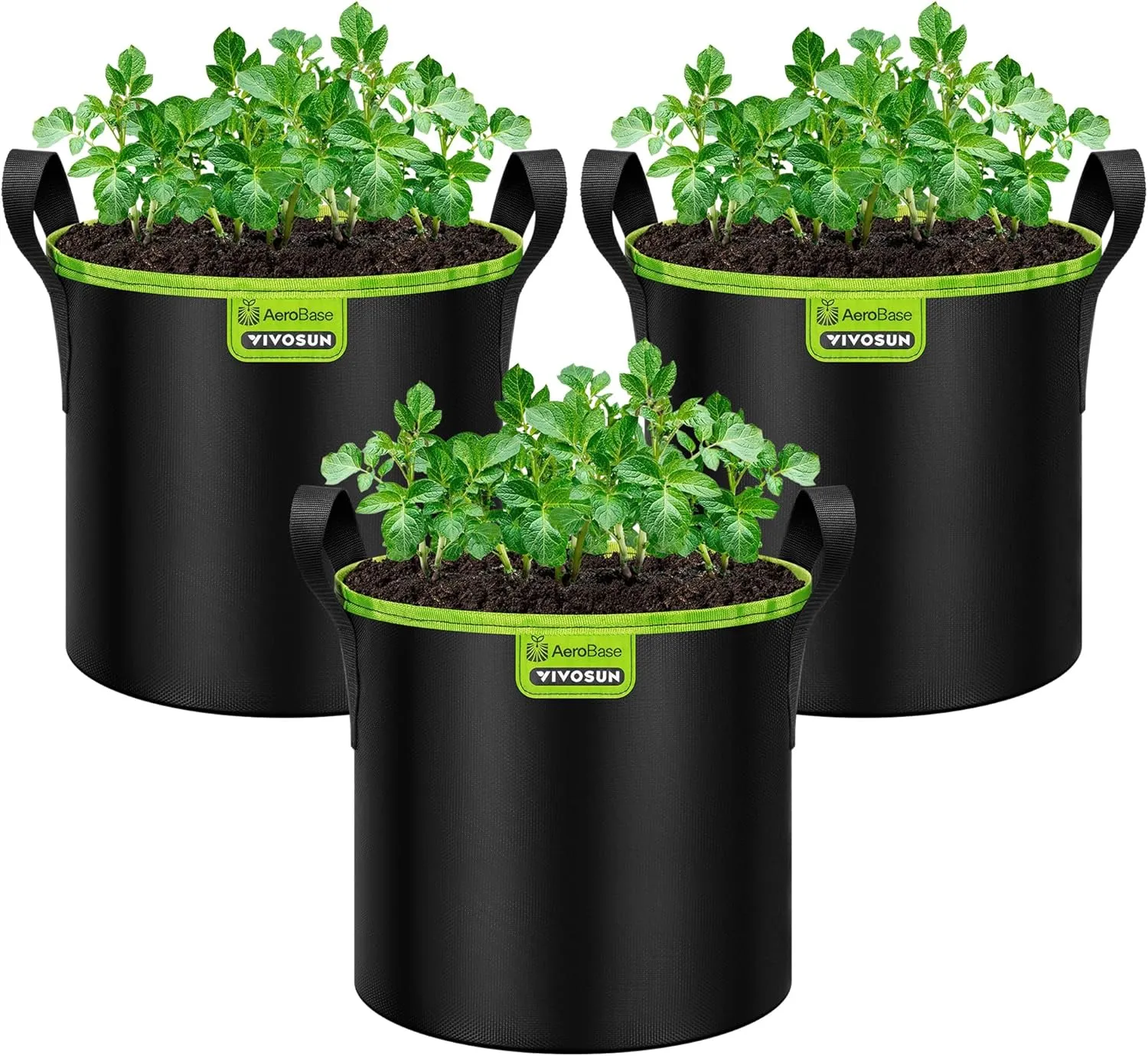 VIVOSUN 3-Pack 3-Gallon AeroBase Grow Bag, Durable Mesh Fabric Plant Container with Breathable Base and Sturdy Handles, Black