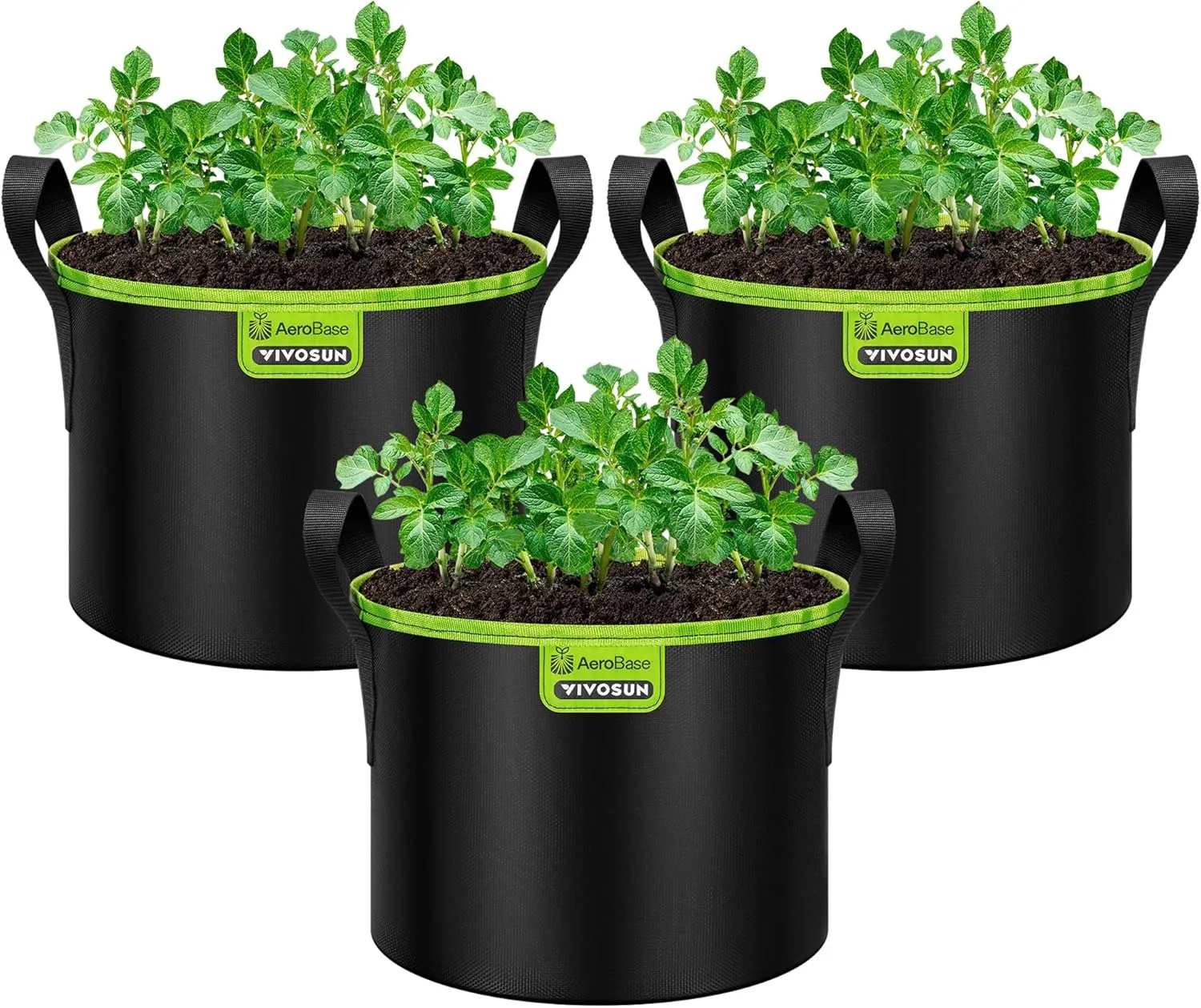 VIVOSUN 3-Pack 5-Gallon AeroBase Grow Bag, Durable Mesh Fabric Plant Container with Breathable Base and Sturdy Handles, Black