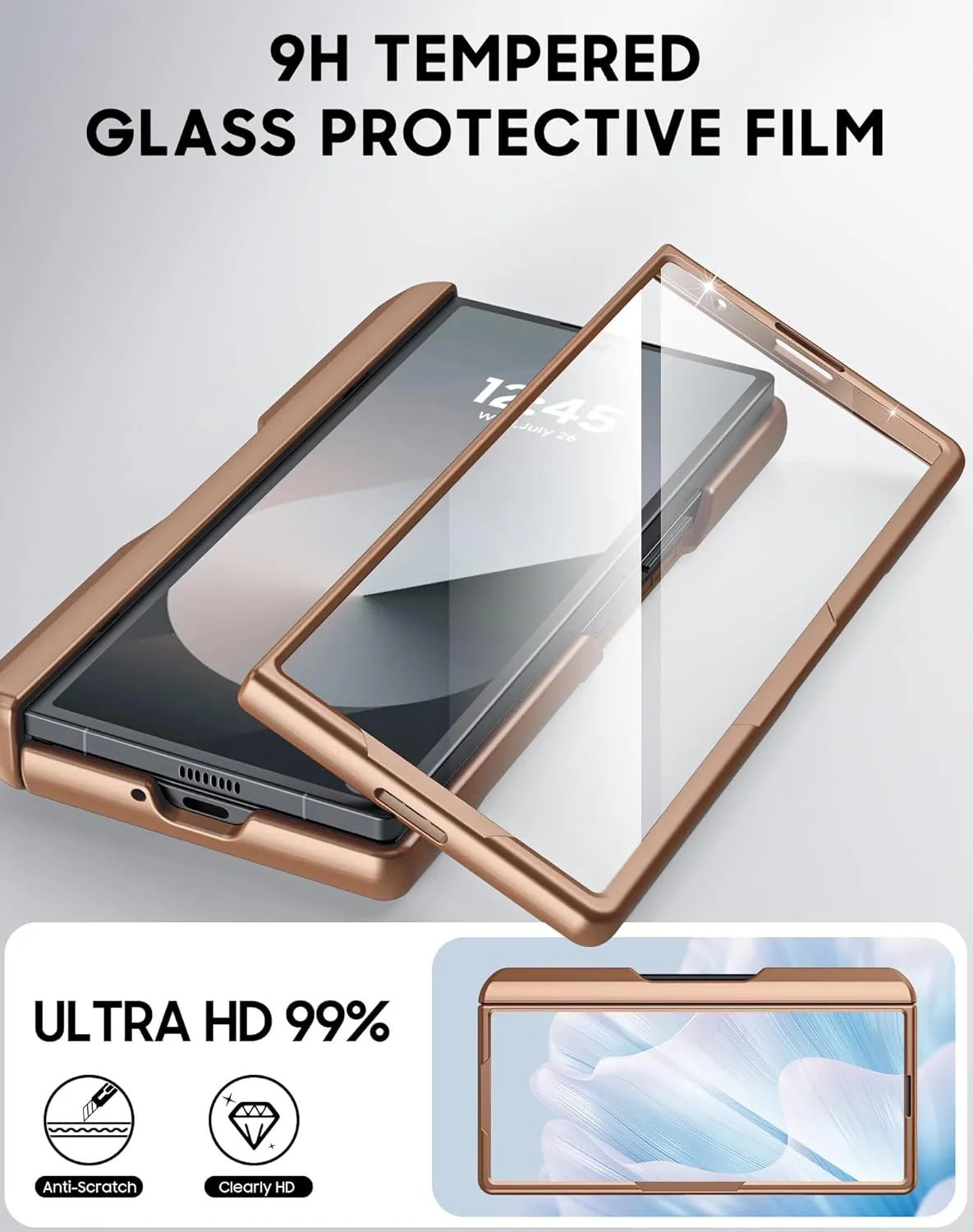 Vizvera for Samsung Galaxy Z Fold 6 Case RFID Wallet with Cards Holder [S Pen Holder] [Camera Cover] Shockproof Silicone Protective Phone Case for Z Fold 6 2024-Desert Gold