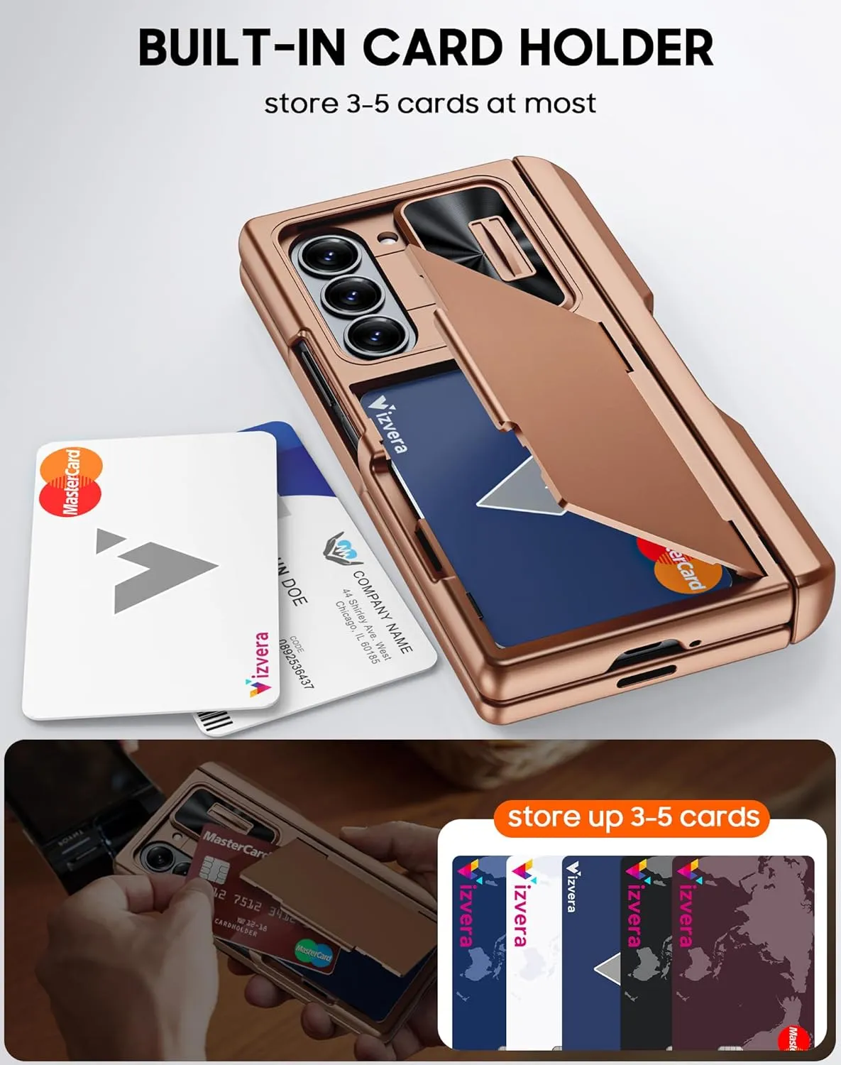Vizvera for Samsung Galaxy Z Fold 6 Case RFID Wallet with Cards Holder [S Pen Holder] [Camera Cover] Shockproof Silicone Protective Phone Case for Z Fold 6 2024-Desert Gold