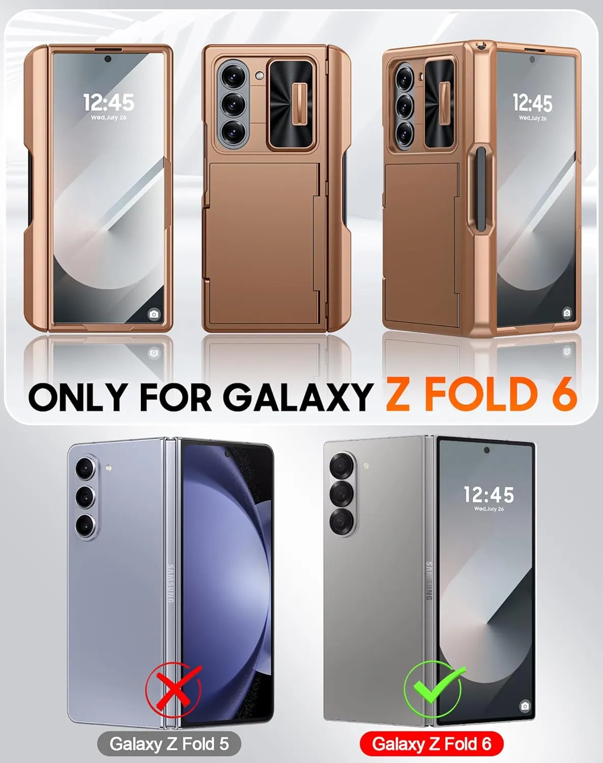 Vizvera for Samsung Galaxy Z Fold 6 Case RFID Wallet with Cards Holder [S Pen Holder] [Camera Cover] Shockproof Silicone Protective Phone Case for Z Fold 6 2024-Desert Gold