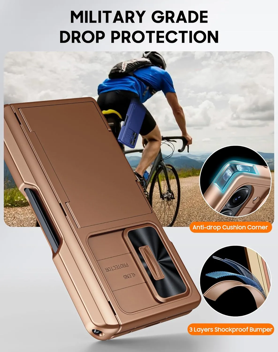 Vizvera for Samsung Galaxy Z Fold 6 Case RFID Wallet with Cards Holder [S Pen Holder] [Camera Cover] Shockproof Silicone Protective Phone Case for Z Fold 6 2024-Desert Gold