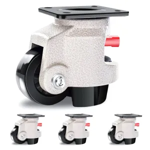W B D WEIBIDA Industrial Grade Leveling Casters Set of 4, Heavy Duty Retractable Casters Wheels with Upgraded Ratchet Arm 6600 LBS, Workbench Casters with Nylon Wheels & Leveling Feet for Machine