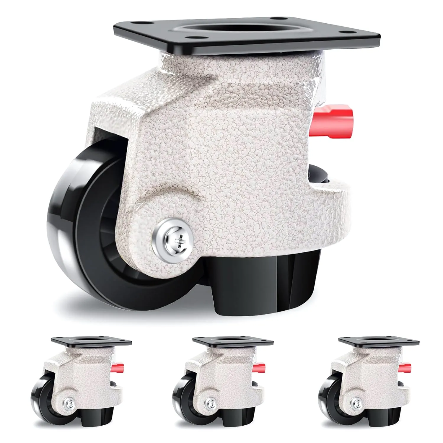 W B D WEIBIDA Industrial Grade Leveling Casters Set of 4, Heavy Duty Retractable Casters Wheels with Upgraded Ratchet Arm 6600 LBS, Workbench Casters with Nylon Wheels & Leveling Feet for Machine