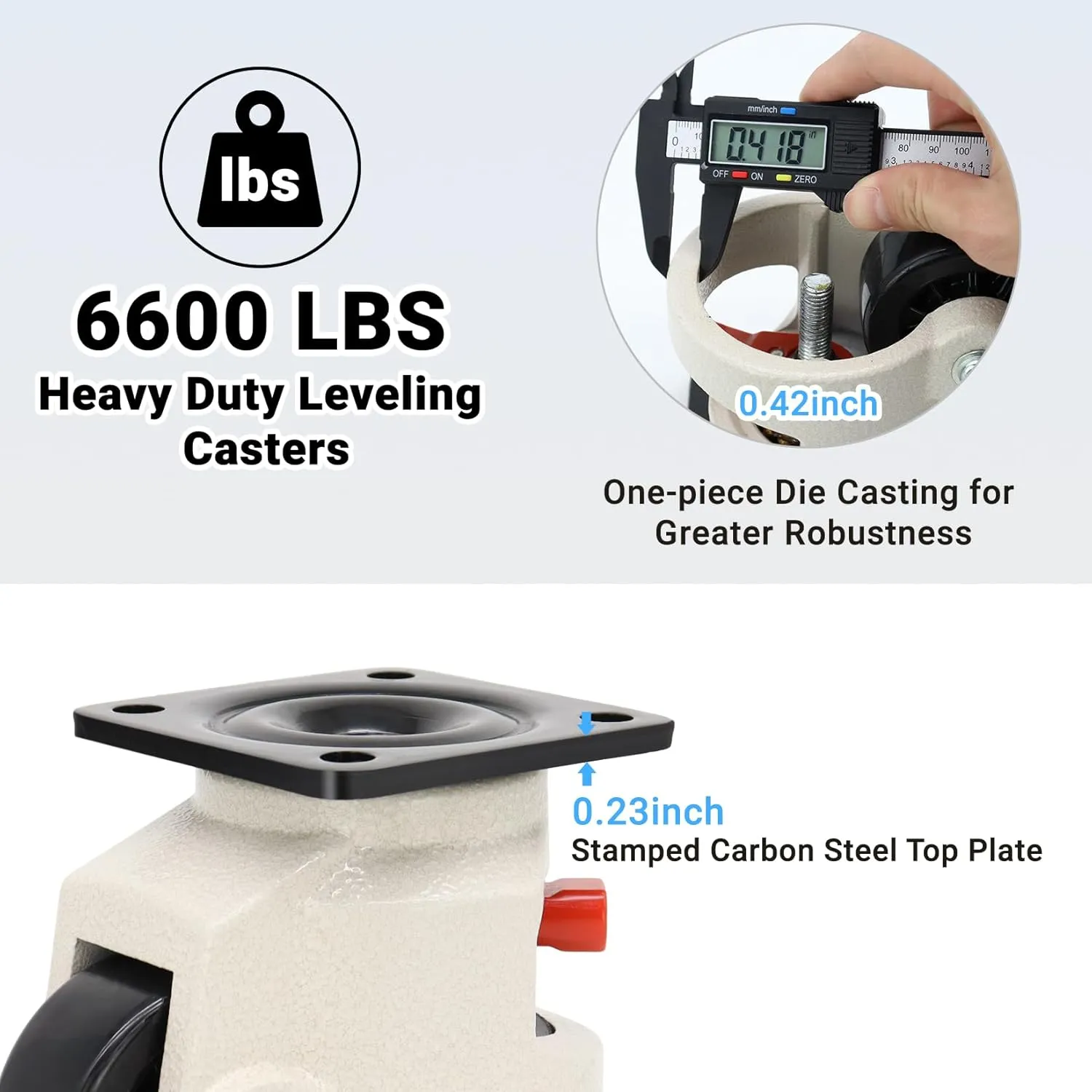 W B D WEIBIDA Industrial Grade Leveling Casters Set of 4, Heavy Duty Retractable Casters Wheels with Upgraded Ratchet Arm 6600 LBS, Workbench Casters with Nylon Wheels & Leveling Feet for Machine
