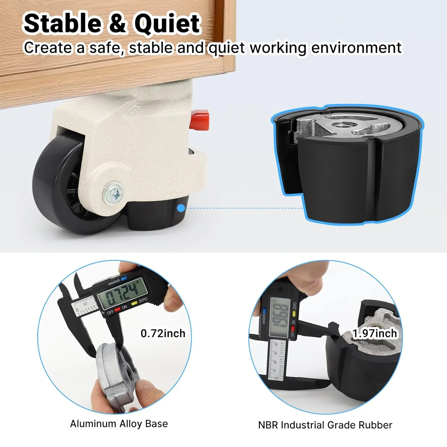 W B D WEIBIDA Industrial Grade Leveling Casters Set of 4, Heavy Duty Retractable Casters Wheels with Upgraded Ratchet Arm 6600 LBS, Workbench Casters with Nylon Wheels & Leveling Feet for Machine