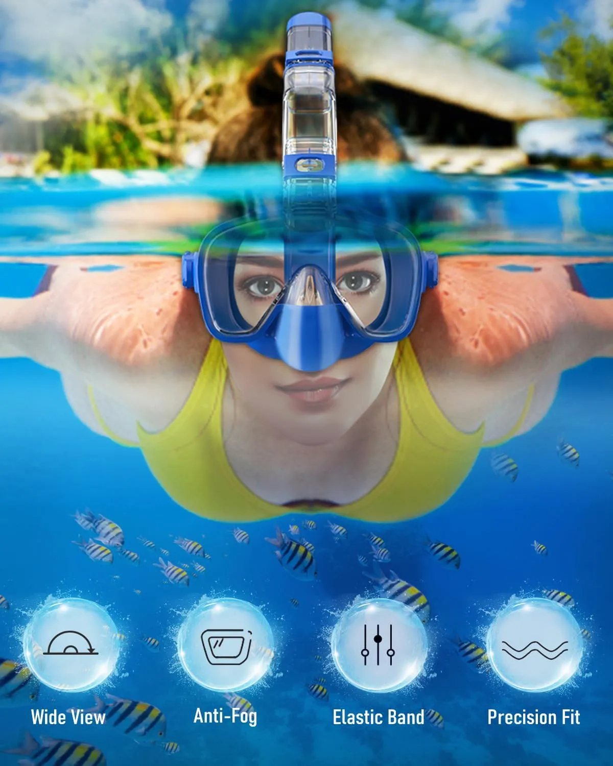 W WSTOO Multifunctional Snorkel Swim Mask That Allows You to Breathe Through Your Nose, 180 Degree Panoramic View, Anti-Fog Anti-Leak Snorkeling Gear for Adults, Best Gift for Summer Holiday Travelers
