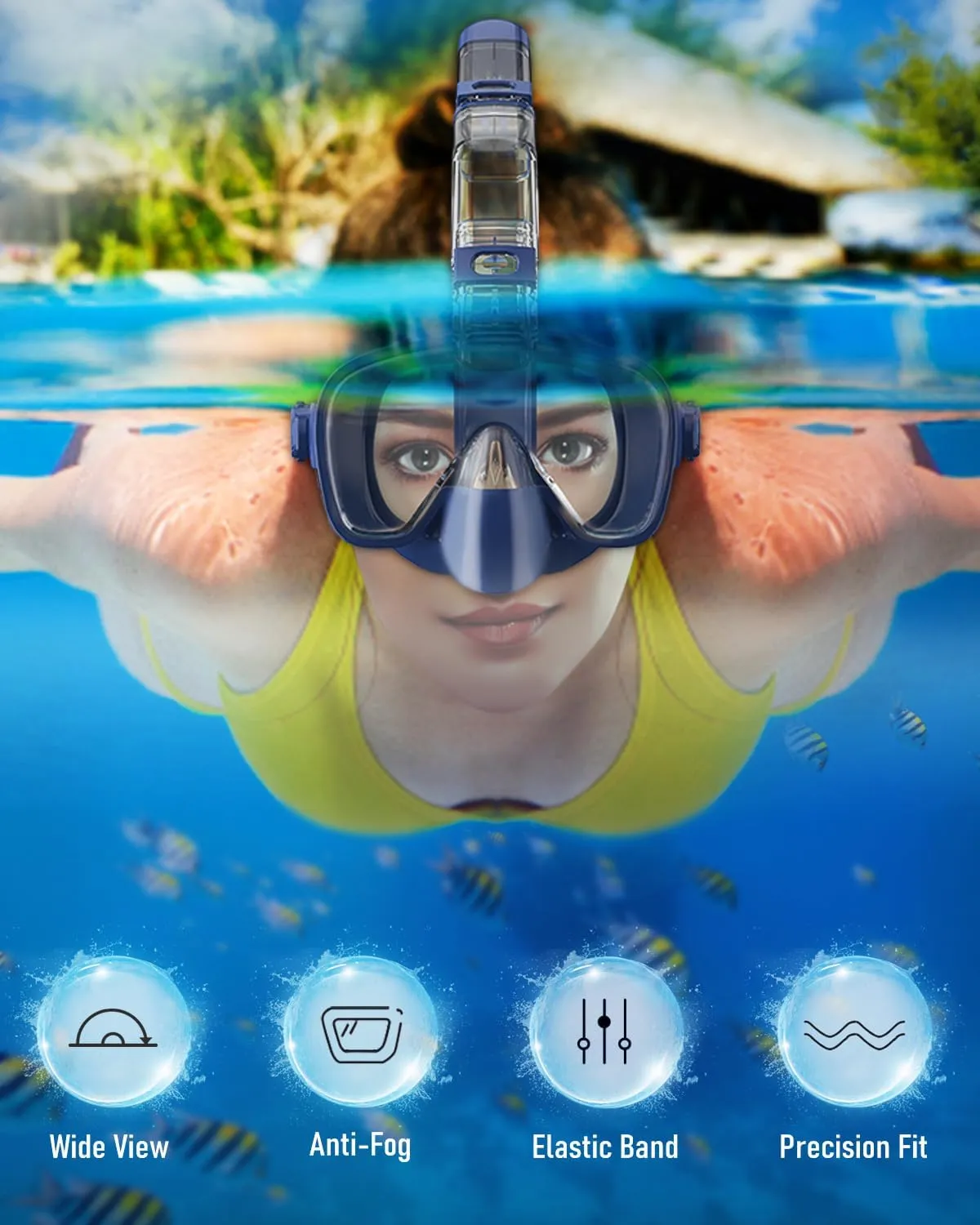 W WSTOO Multifunctional Snorkel Swim Mask That Allows You to Breathe Through Your Nose, 180 Degree Panoramic View, Anti-Fog Anti-Leak Snorkeling Gear for Adults, Best Gift for Summer Holiday Travelers
