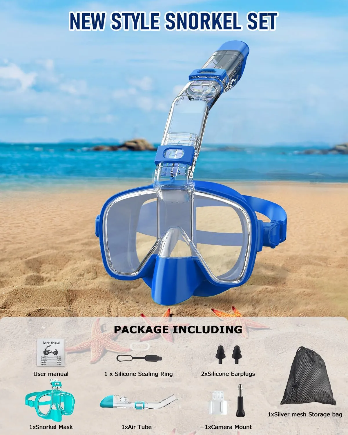 W WSTOO Multifunctional Snorkel Swim Mask That Allows You to Breathe Through Your Nose, 180 Degree Panoramic View, Anti-Fog Anti-Leak Snorkeling Gear for Adults, Best Gift for Summer Holiday Travelers