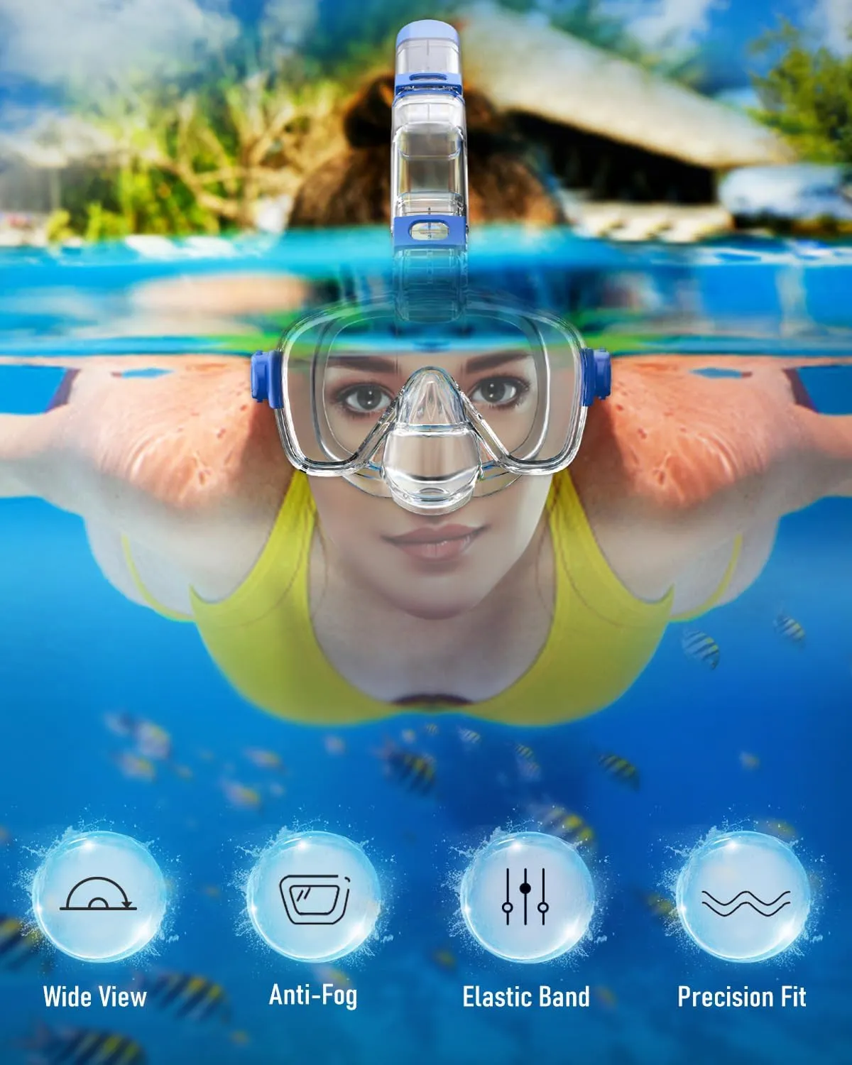 W WSTOO Multifunctional Snorkel Swim Mask That Allows You to Breathe Through Your Nose,180 Degree Panoramic View,Anti-Fog Anti-Leak with Camera Mount,Best Gift for Summer Holiday Travelers