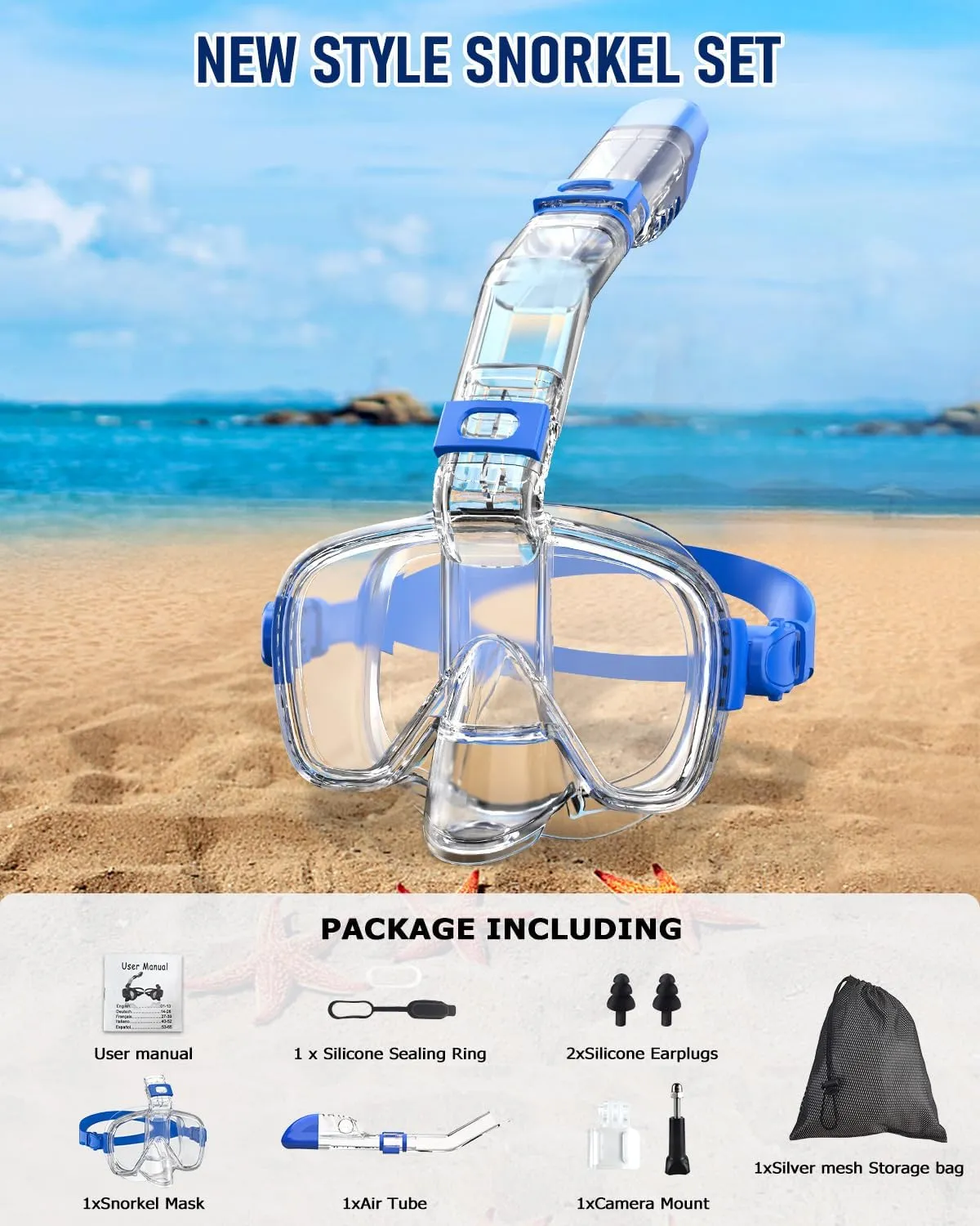 W WSTOO Multifunctional Snorkel Swim Mask That Allows You to Breathe Through Your Nose,180 Degree Panoramic View,Anti-Fog Anti-Leak with Camera Mount,Best Gift for Summer Holiday Travelers