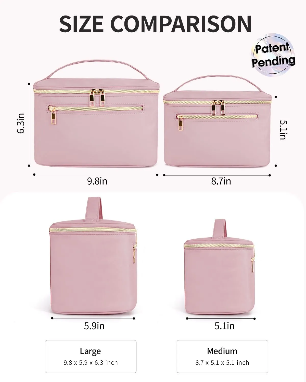 Wandering Nature Large Makeup Bag, Travel Make Up Organizer Cosmetic Brush Bags Case for Women in in Fabric,Pink,Patent Pending