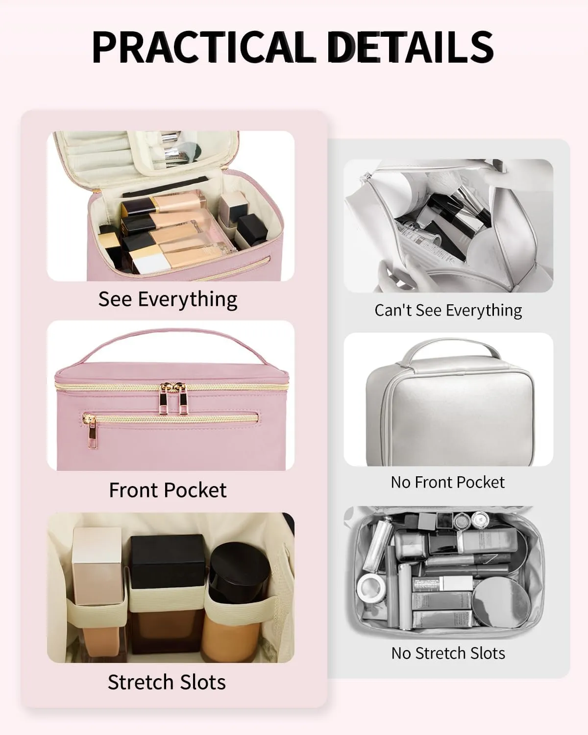 Wandering Nature Large Makeup Bag, Travel Make Up Organizer Cosmetic Brush Bags Case for Women in in Fabric,Pink,Patent Pending