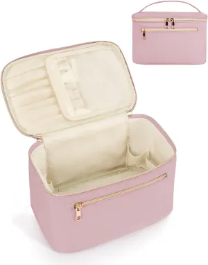 Wandering Nature Large Makeup Bag, Travel Make Up Organizer Cosmetic Brush Bags Case for Women in in Fabric,Pink,Patent Pending