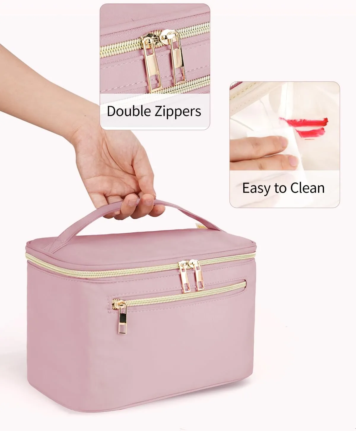 Wandering Nature Large Makeup Bag, Travel Make Up Organizer Cosmetic Brush Bags Case for Women in in Fabric,Pink,Patent Pending