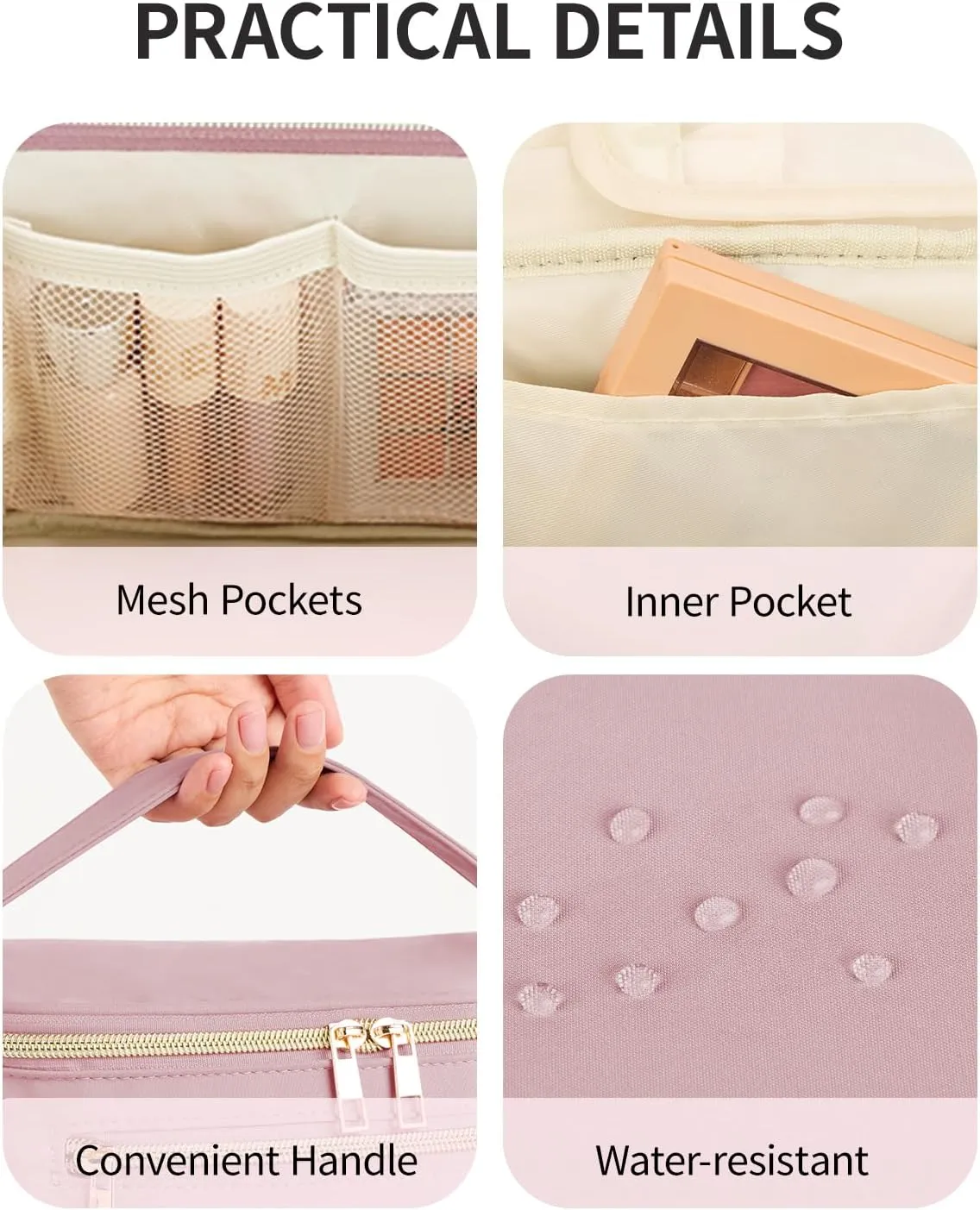 Wandering Nature Large Makeup Bag, Travel Make Up Organizer Cosmetic Brush Bags Case for Women in in Fabric,Pink,Patent Pending