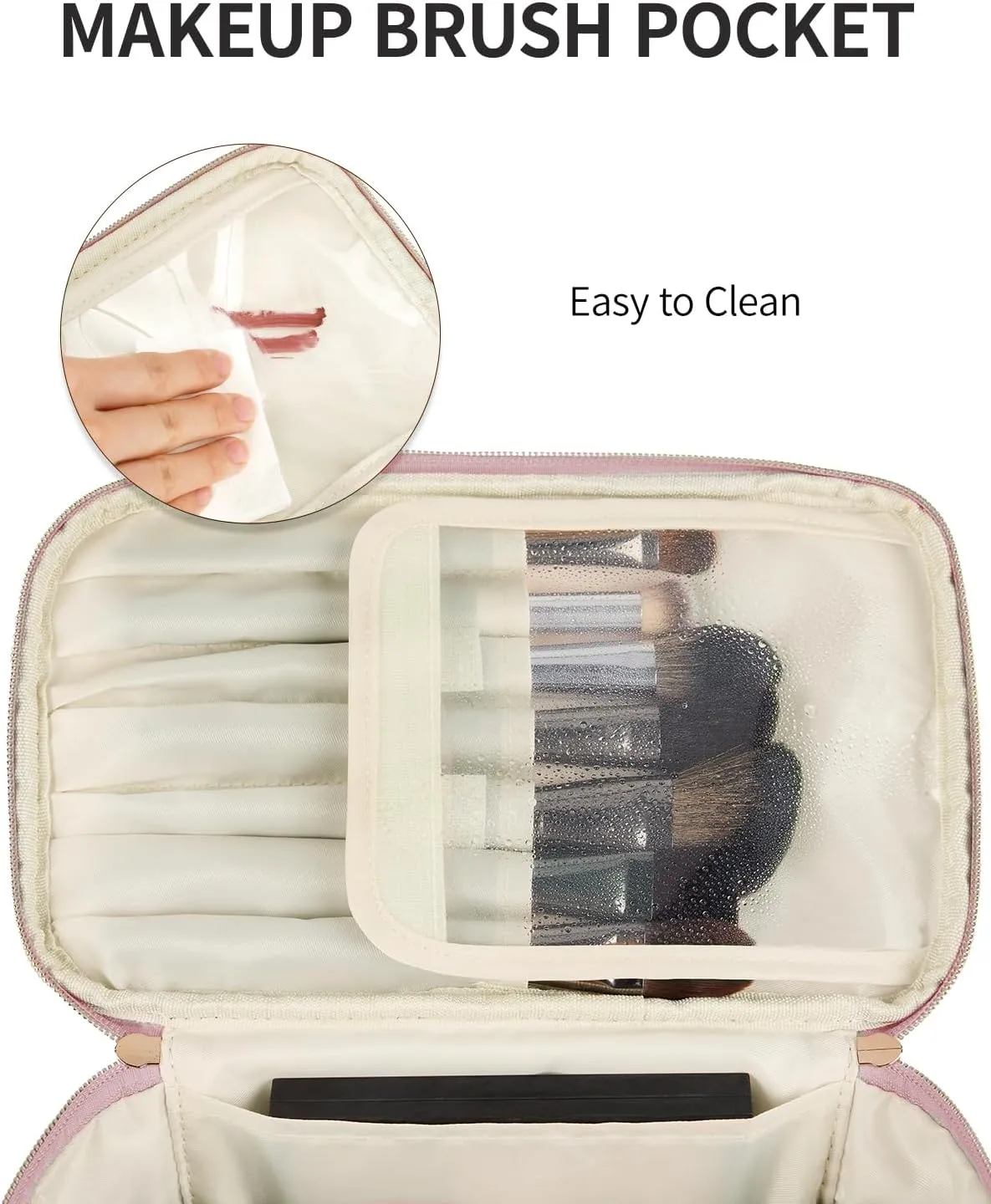 Wandering Nature Large Makeup Bag, Travel Make Up Organizer Cosmetic Brush Bags Case for Women in in Fabric,Pink,Patent Pending