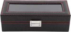 Watch and Jewelry Organizer Carbon Fiber with Ribbed Red Line Edge Style Holds up to 6 Watches Transparent and Visible Practical and Attractive