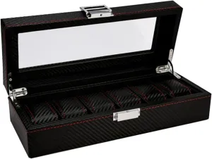 Watch Box for Men Wooden Watch Box Case Organizer Display for Men Women, 6 Slots Wood Box Watch Display Case with Glass Top, Carbonized Black Watch Display Organizer Box