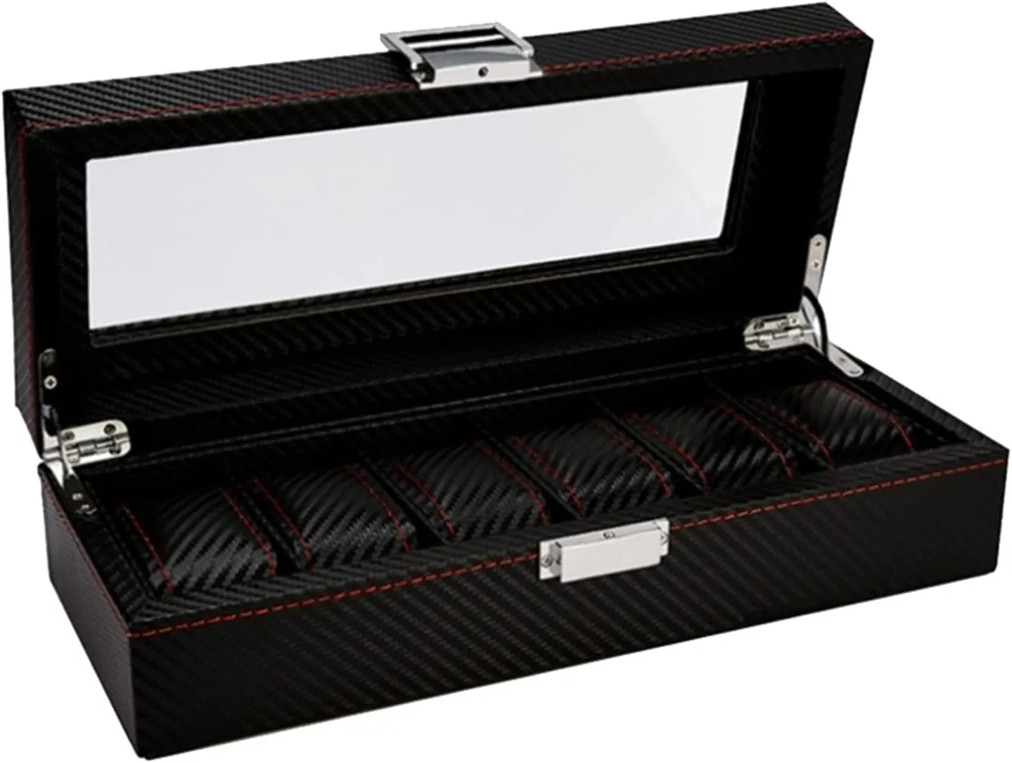 Watch Box for Men Wooden Watch Box Case Organizer Display for Men Women, 6 Slots Wood Box Watch Display Case with Glass Top, Carbonized Black Watch Display Organizer Box