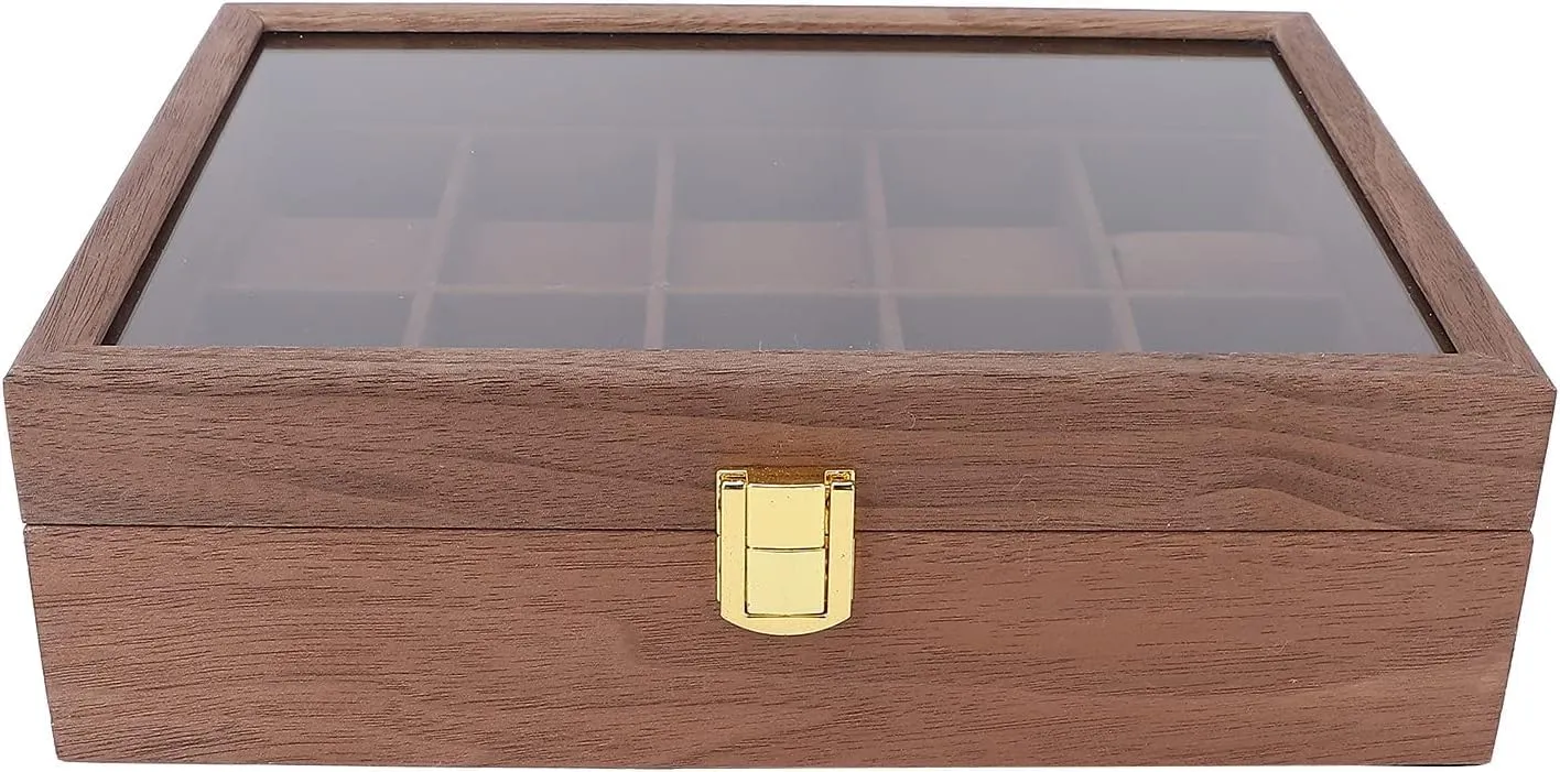 Watch Box For Men,Watch Case Display Jewelry Organizer,10 Grid Wooden Watch Box Transparent Cover Watch Jewelry Storage Organizer Container Box (Brown)